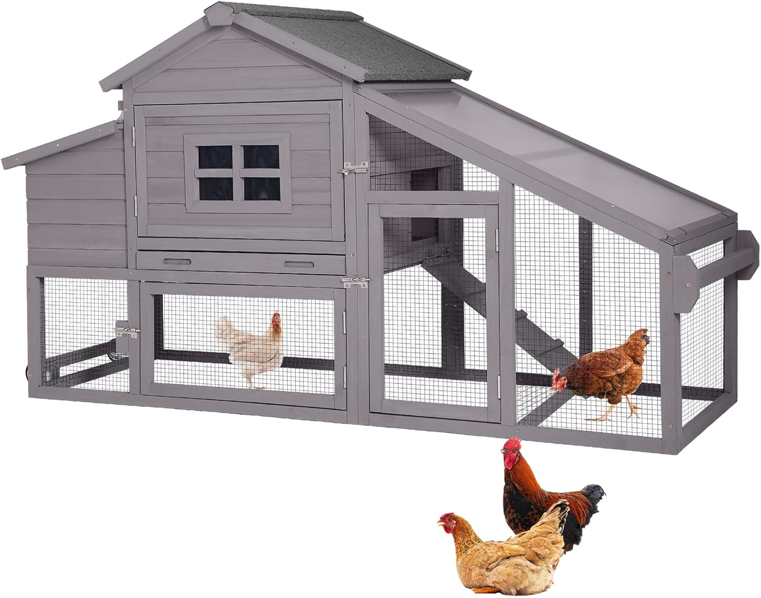 Aivituvin Chicken Coop for 4 Chickens, Mobile Chicken House with with Wheels, Outdoor Hen House Poultry Cage with Nesting Box, Leakproof Pull Out Tray and UV-Resistant Roof
