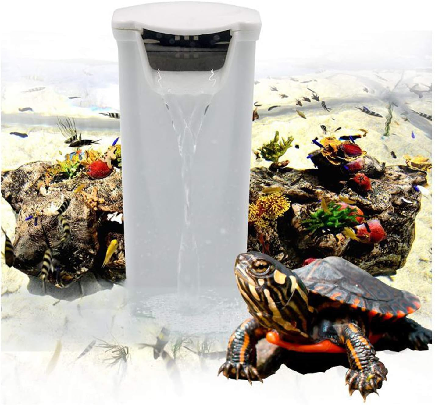 Aquarium Waterfall Filter Reptiles Turtle Filter for small tank 1-15 gallon, Low Level Water Clean Pump Internal Bio Media Water Filtration System for Fish Amphibian Cichlids Frog (Waterfall Filter)