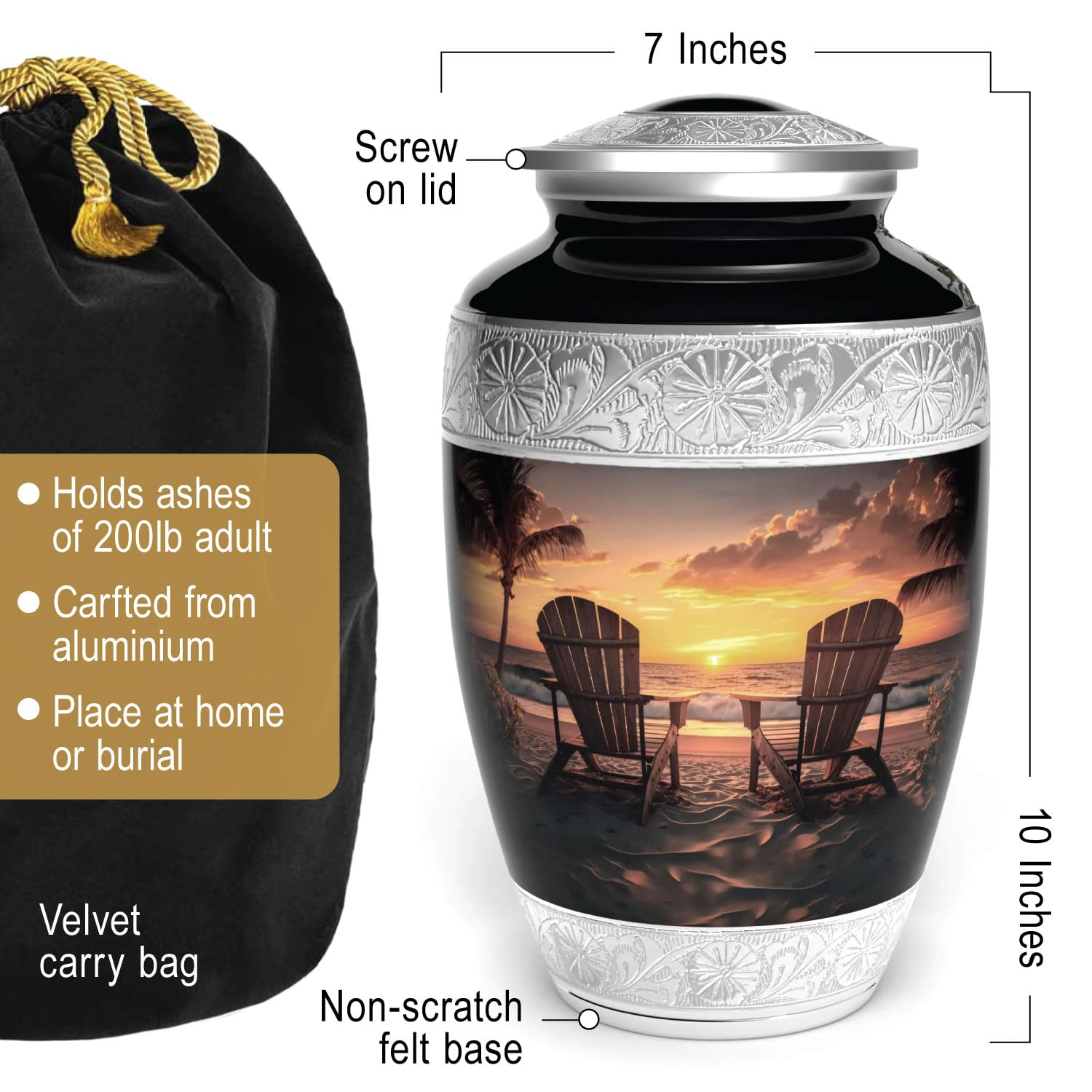 Beach Urn for Human Ashes | Large Handcrafted Funeral Memorial | Decorative Cremation Sunrise Sunset Urn for Women and Men