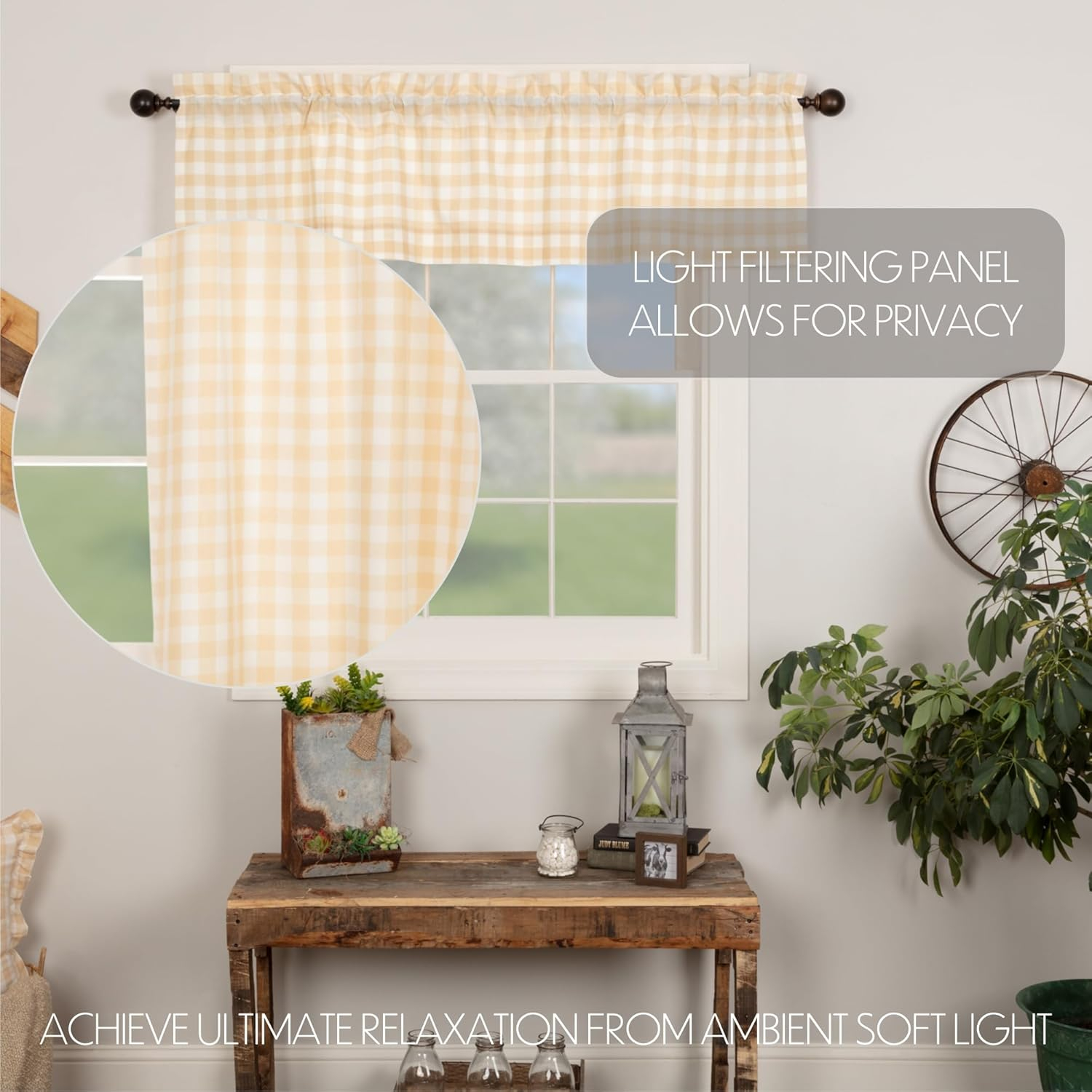 Annie Buffalo Check Tan and White Cotton Rod Pocket Valance, 16x60