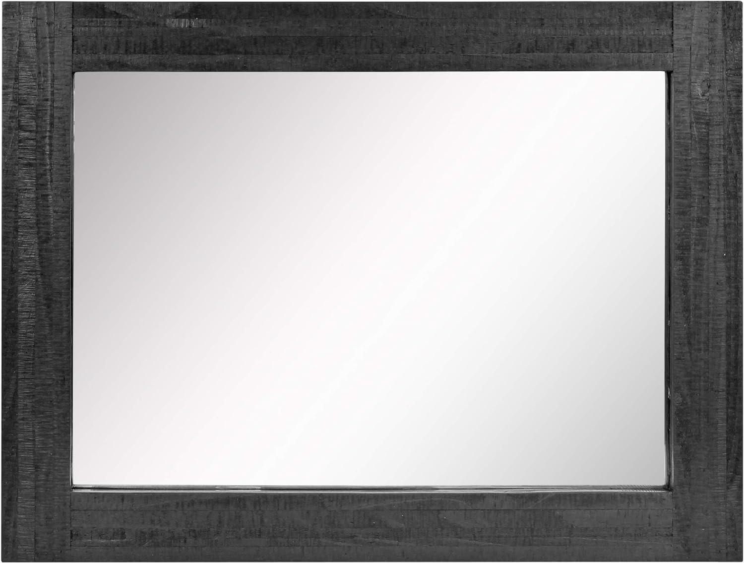 Stonebriar 24" x 18" Rectangle Black Wood Frame Wall Mirror with Attached Hanging Brackets, Decorative Country Rustic Decor for The Living Room, Bedroom, Bathroom, Hallway, and Entryway