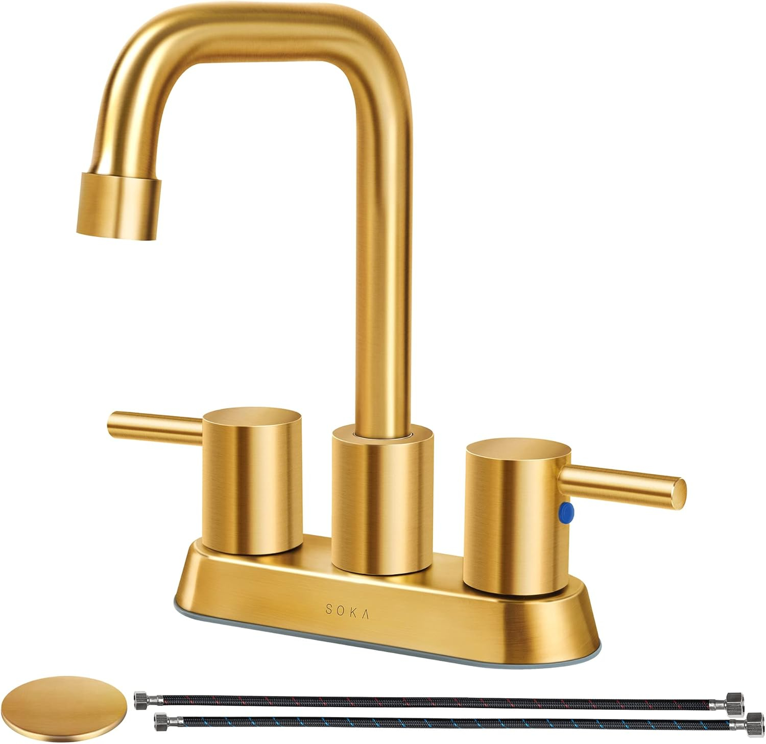 Centerset Bathroom Faucet 2 Handles 4 Inch Commercial Hand Sink Touch Faucets 3 Hole Bathroom Sink Faucet Gooseneck, Gold