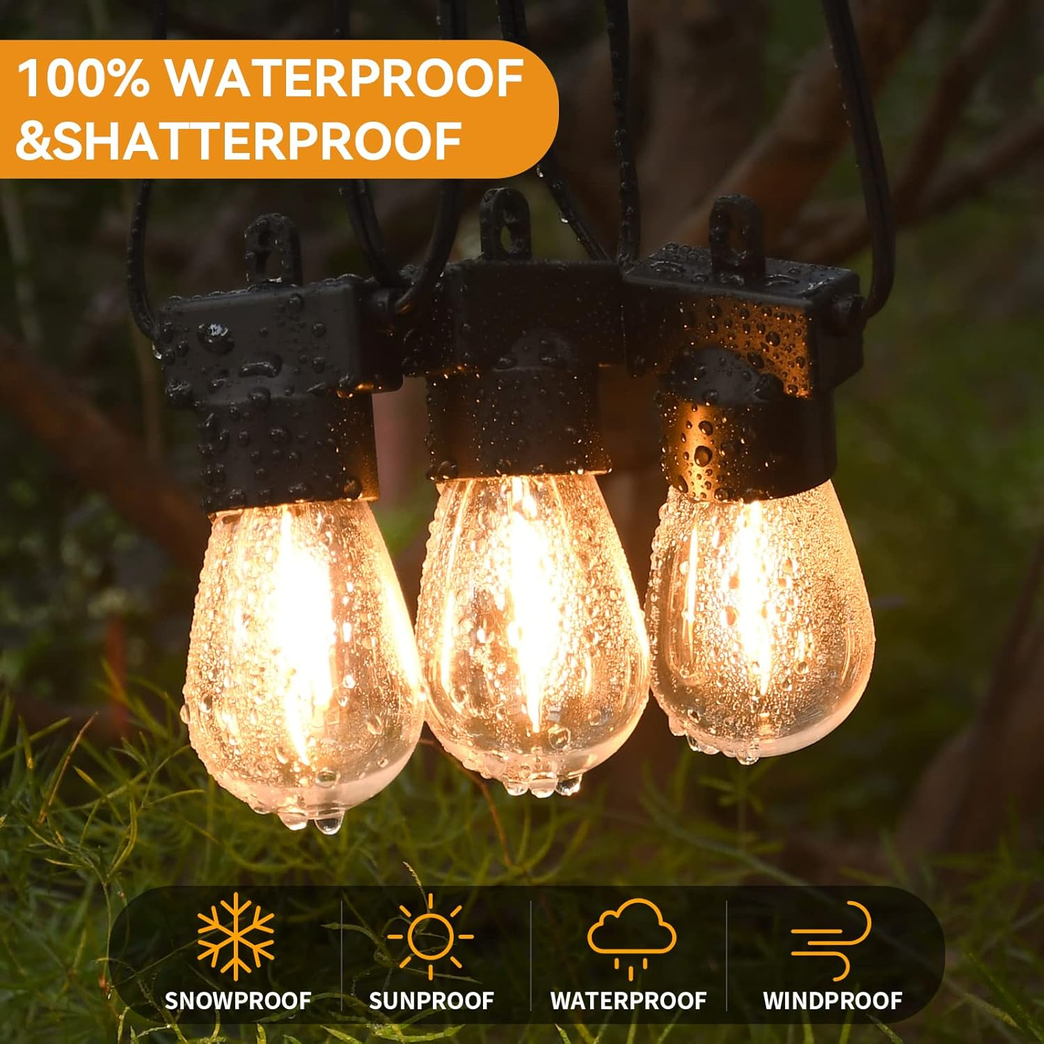 96FT Yellow LED Outdoor Globe String Lights