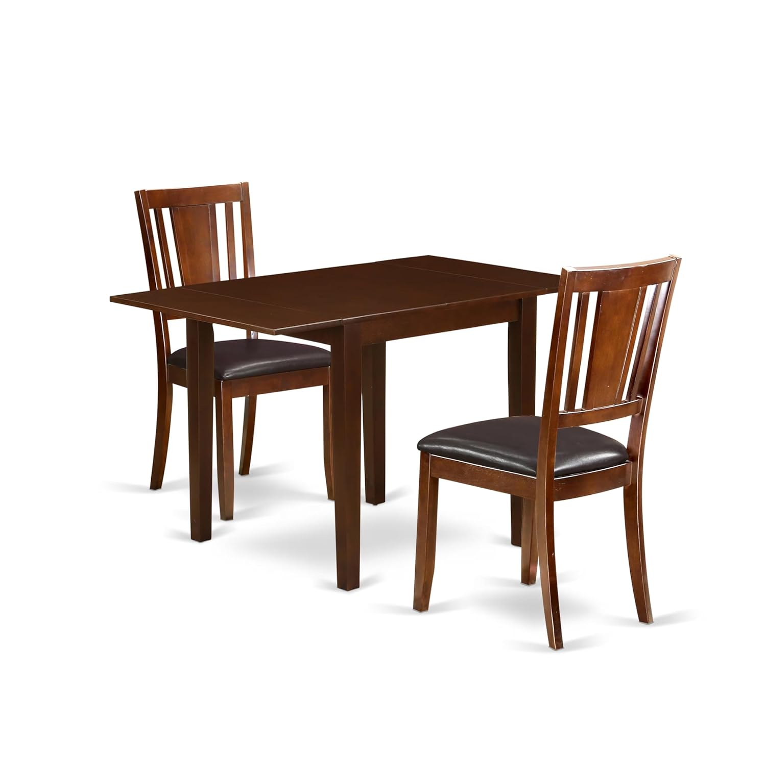 East West Furniture Norden 3-piece Dining Set with Leather Chairs in Mahogany