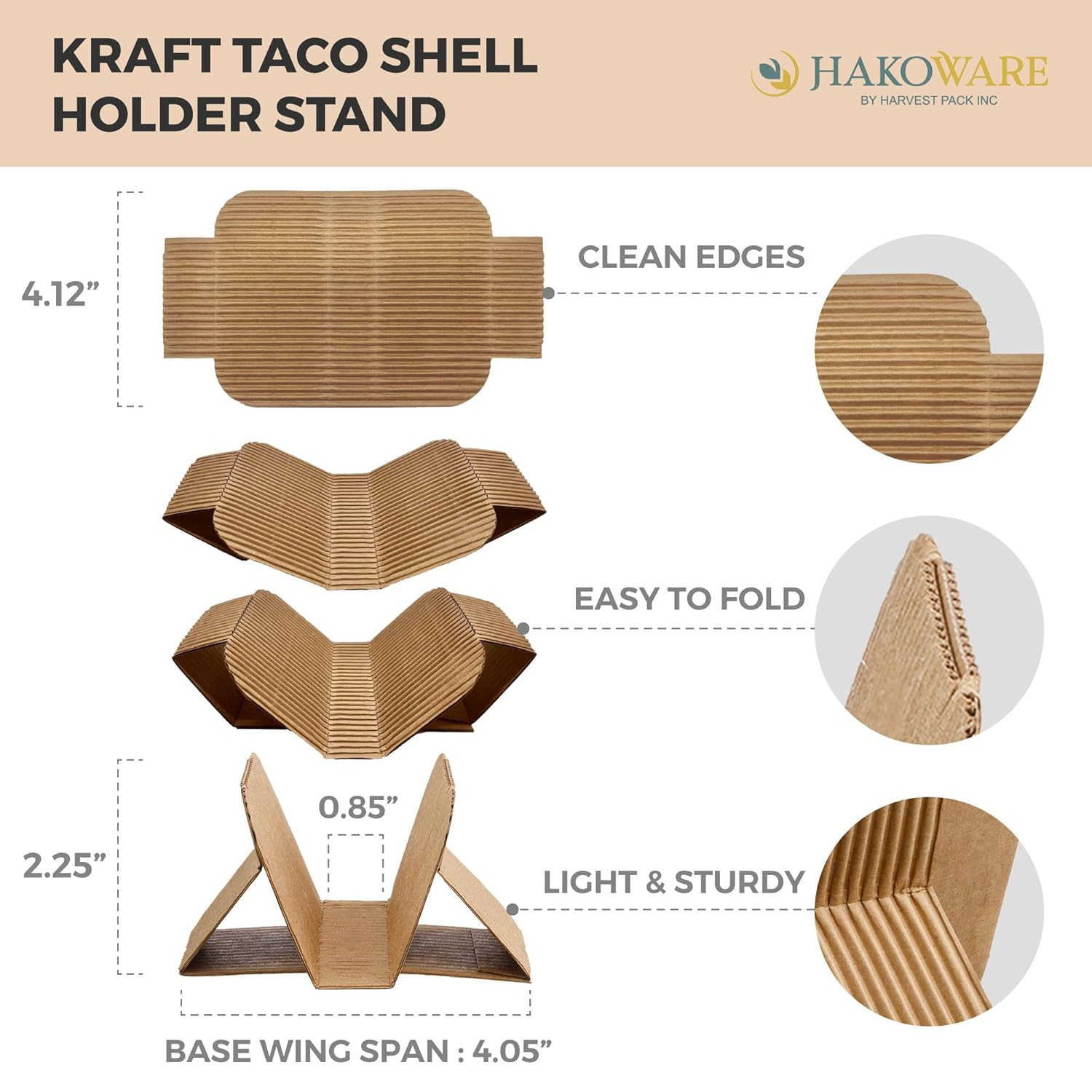 Hakoware Disposable Kraft Paper Taco Holder Stand Serving Rack 200 Count