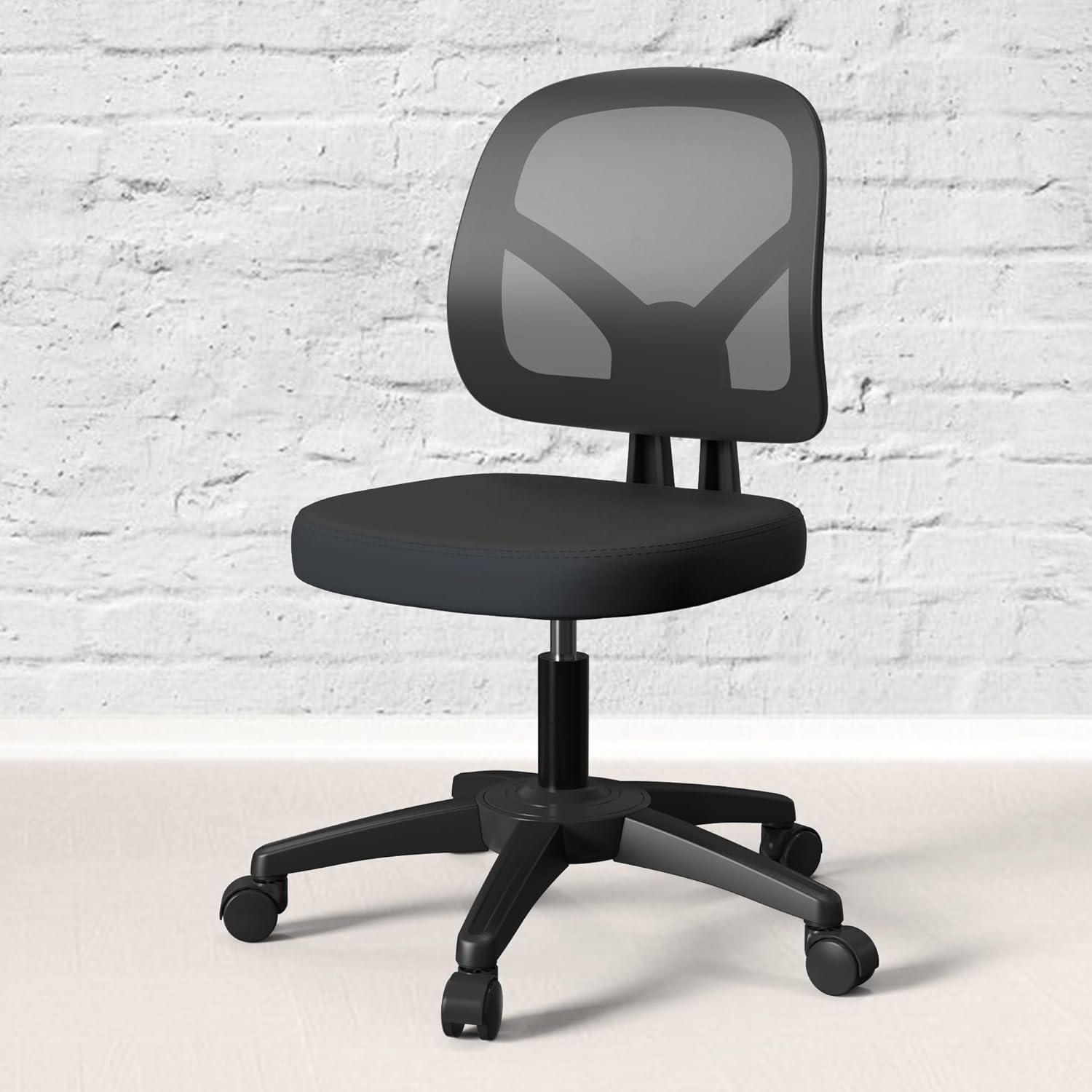 Mesh Office Chair Ergonomic Small Desk Chair No Arms Black Swivel Computer Chair with Wheels Task Chair for Small Spaces Mid Back Home Office Chair for Adults and Kids