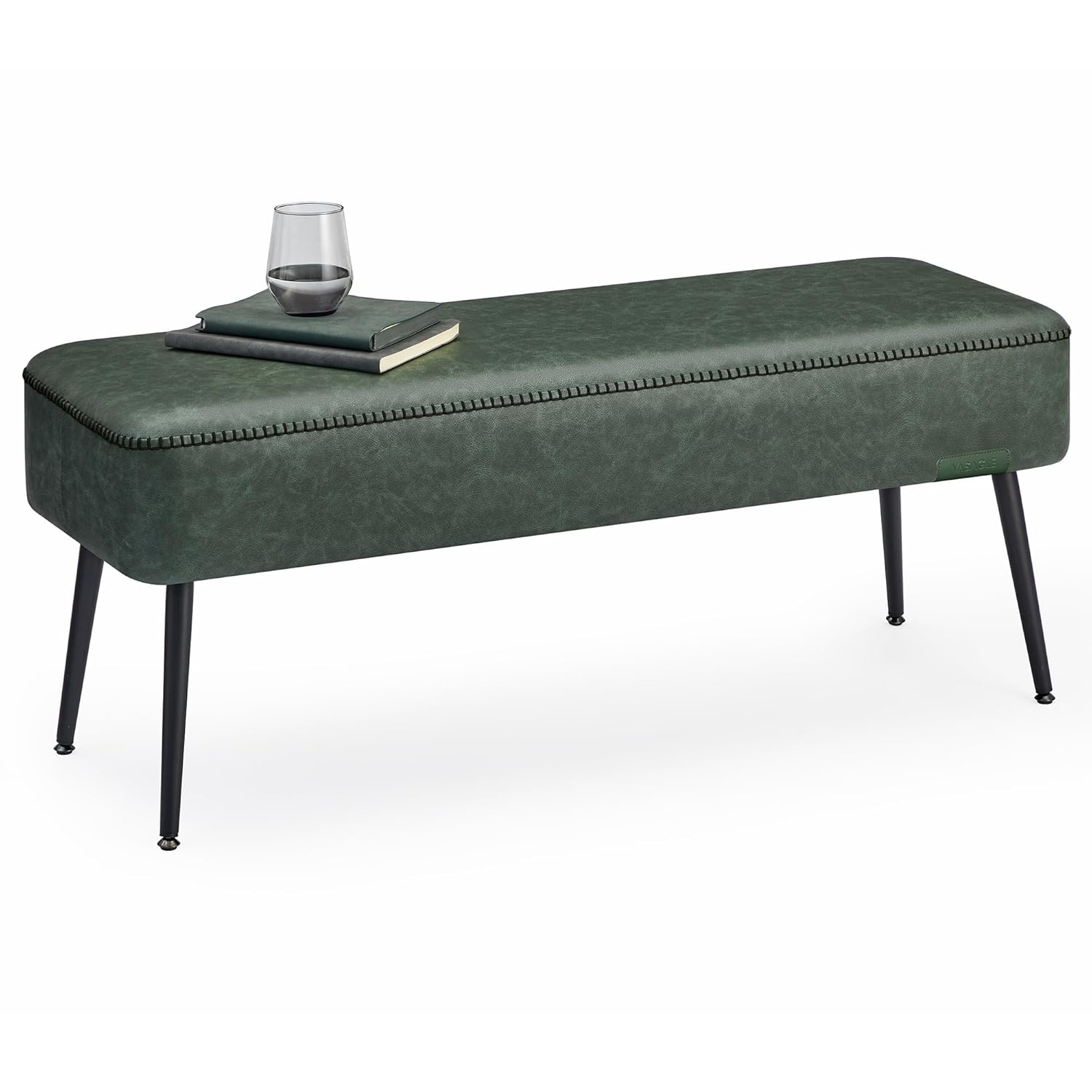 VASAGLE EKHO Collection - Storage Ottoman Bench Leather Entryway Bedroom Bench 15 Gallons for Bedroom Living Room Loads 660 lb Forest Green