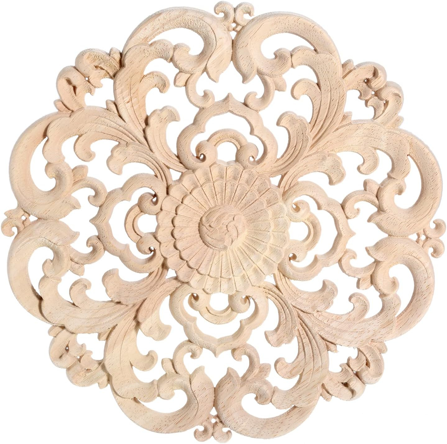 Frcolor Wood Corner Wooden Applique Onlay Furniture Cabinet Carved Decals Flower Unpainted Oval Appliques Diy Onlays Carving