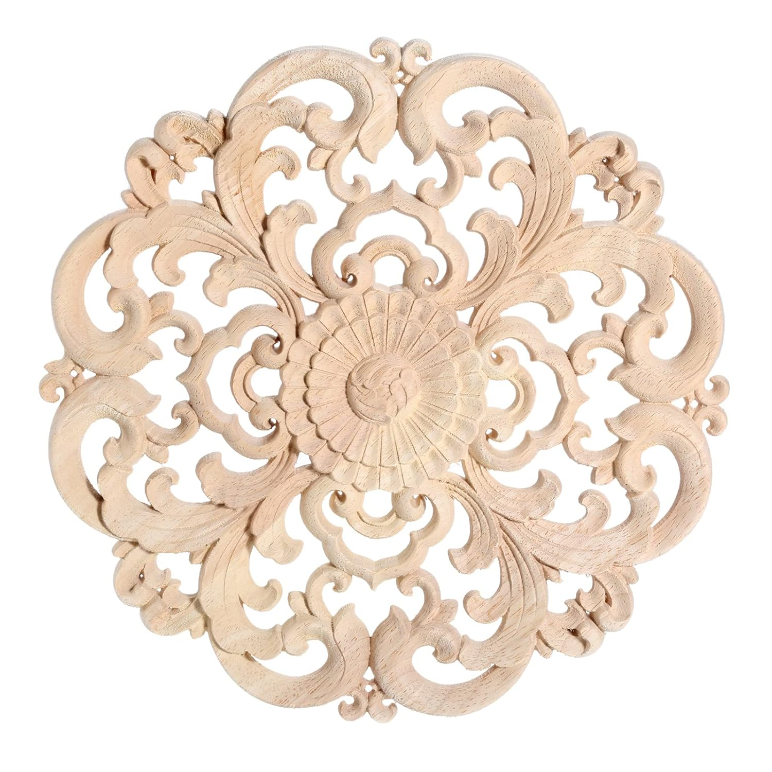 Frcolor Wood Corner Wooden Applique Onlay Furniture Cabinet Carved Decals Flower Unpainted Oval Appliques Diy Onlays Carving