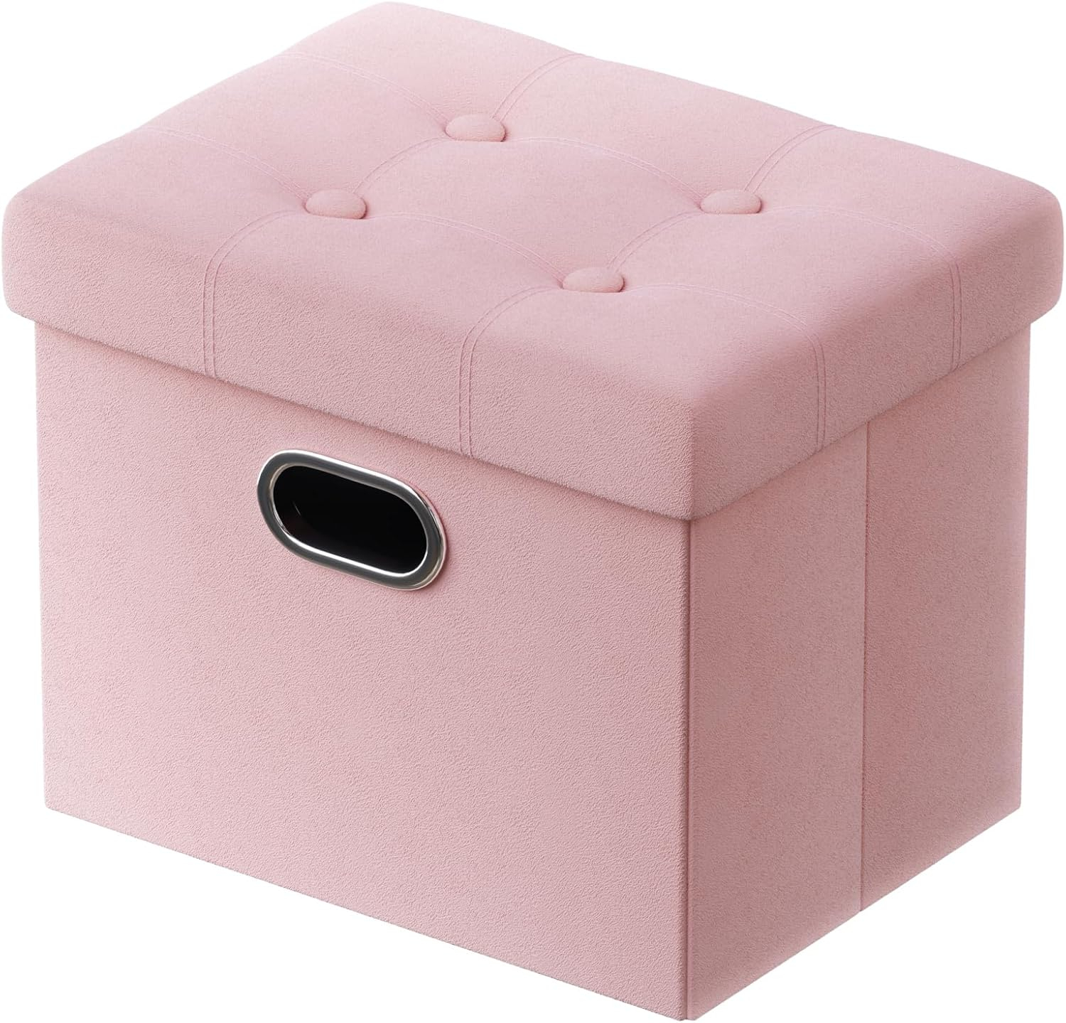 PRANDOM Extra Large Ottoman with Storage [1-Pack] Velvet Folding Small Square Foot Stool with Lid for Toy Living Room Bedroom Coffee Table Dorm Pink 30.5x15x15 inches
