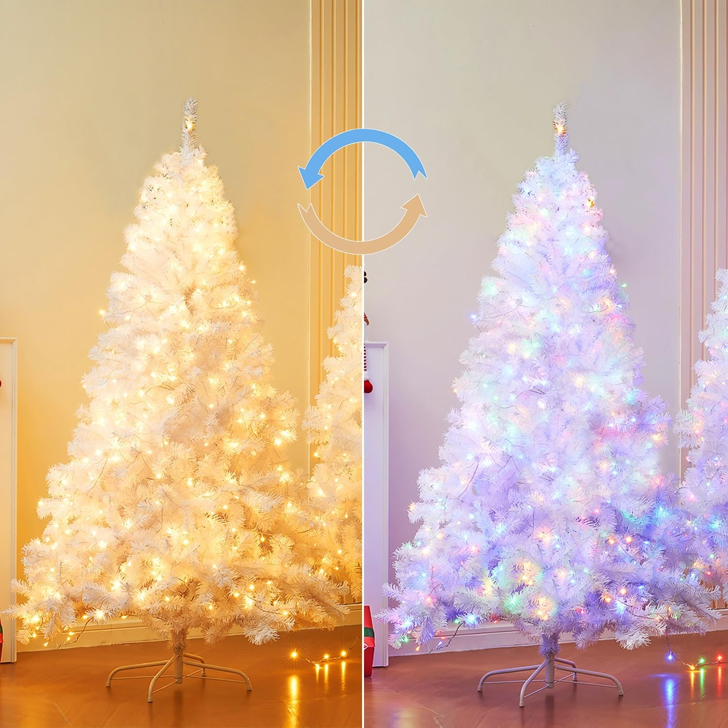 6-Foot White PVC Christmas Tree with Multicolor LED Lights