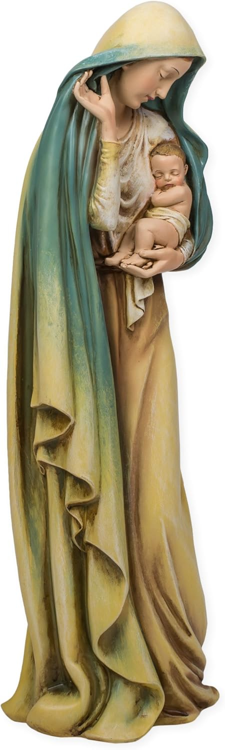 18 Inch Multicolored Resin Madonna and Child Statue