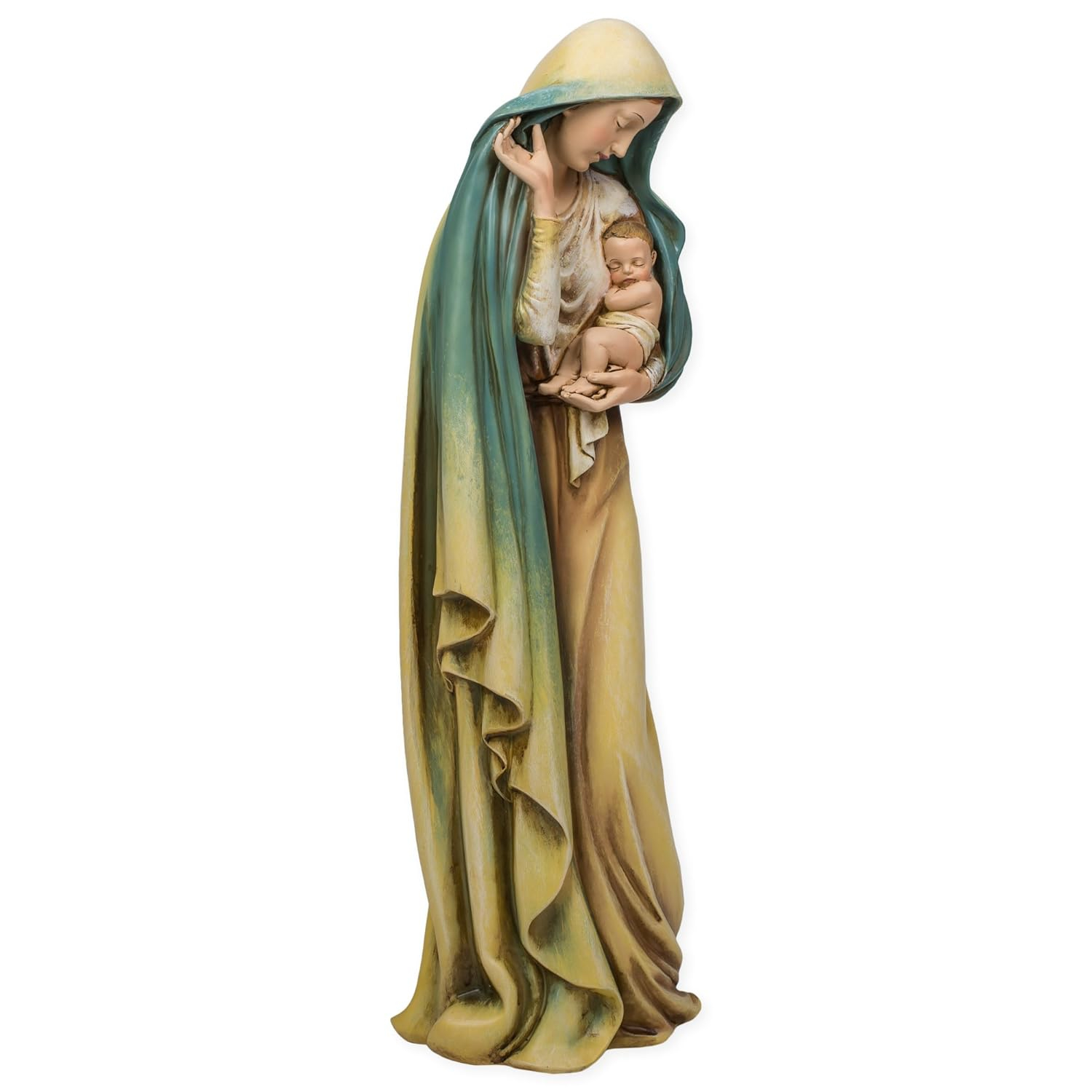 18 Inch Multicolored Resin Madonna and Child Statue