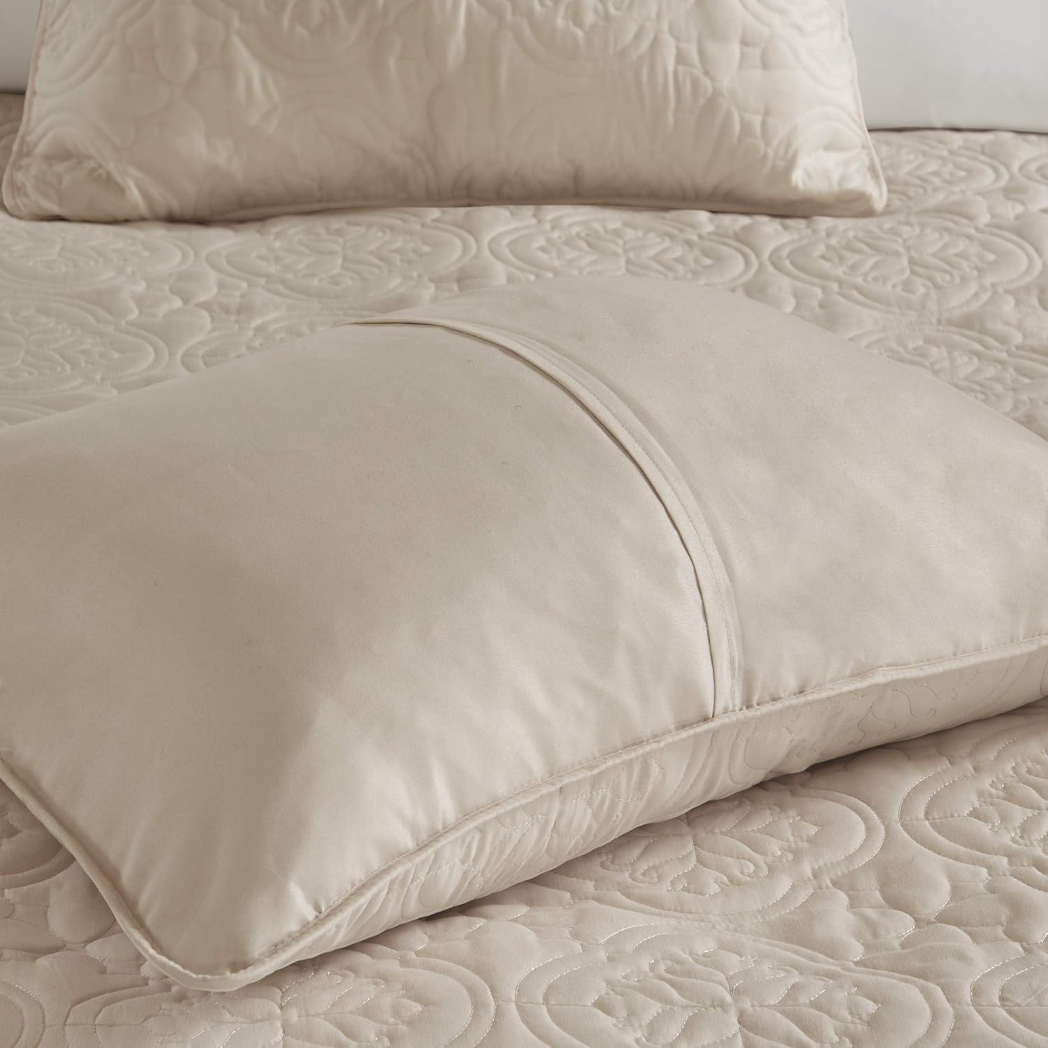 510 DESIGN Oakley Reversible Quilt Set - Luxe Stitching Design All Season, Lightweight Coverlet Bedspread Bedding, Matching Shams, Oversized Full/Queen(102"x118"), Medallion Khaki 3 Piece