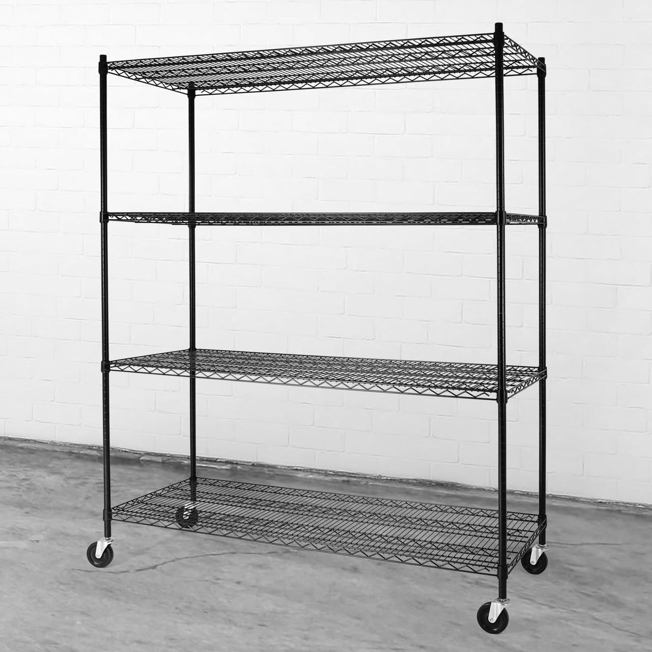 CAPHAUS 4-Tier Commercial Grade Heavy Duty Adjustable Height Wire Shelving w/ Wheels & Leveling Feet, Storage Metal Steel Shelf, Garage Shelving Storage, Utility Wire Rack Storage Shelving Unit