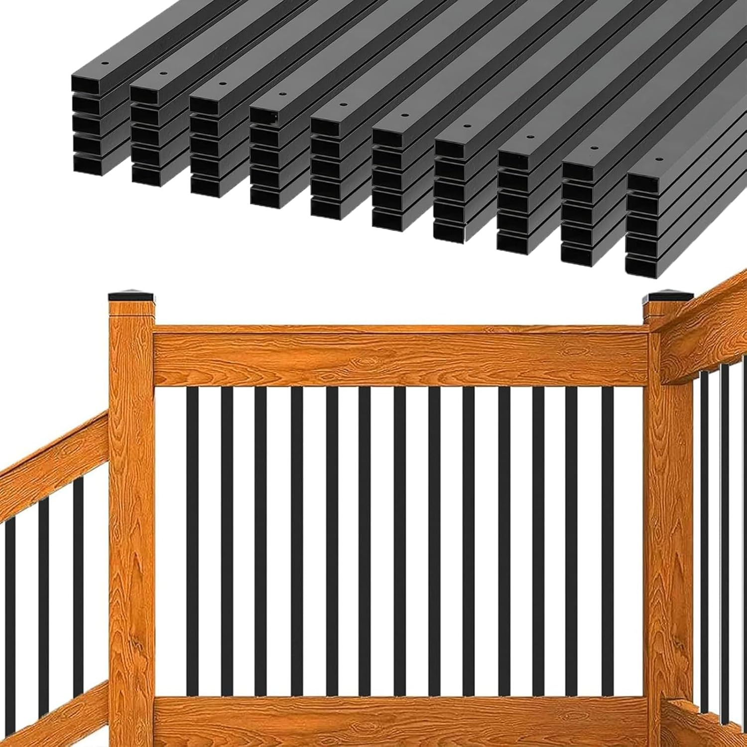26 Pack Deck Balusters 36”Thicker Rectangle Staircase Baluster Black Metal Deck Spindle and Stairs Railing,Hollow Rectangle Deck Balusters for Deck Railing Porch