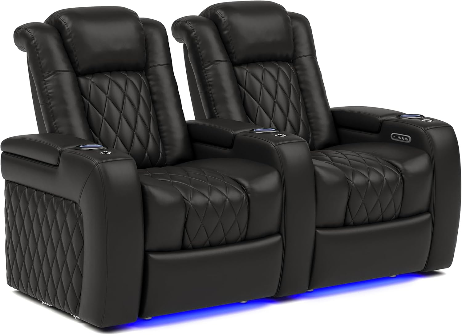 Valencia Tuscany Home Theater Seat - Nappa Leather Power Recliner with Cool Gel Memory Foam, USB-C/USB-A Charging, RGB LED Lights, Adjustable Lumbar & Headrest (Row of 2, Black)
