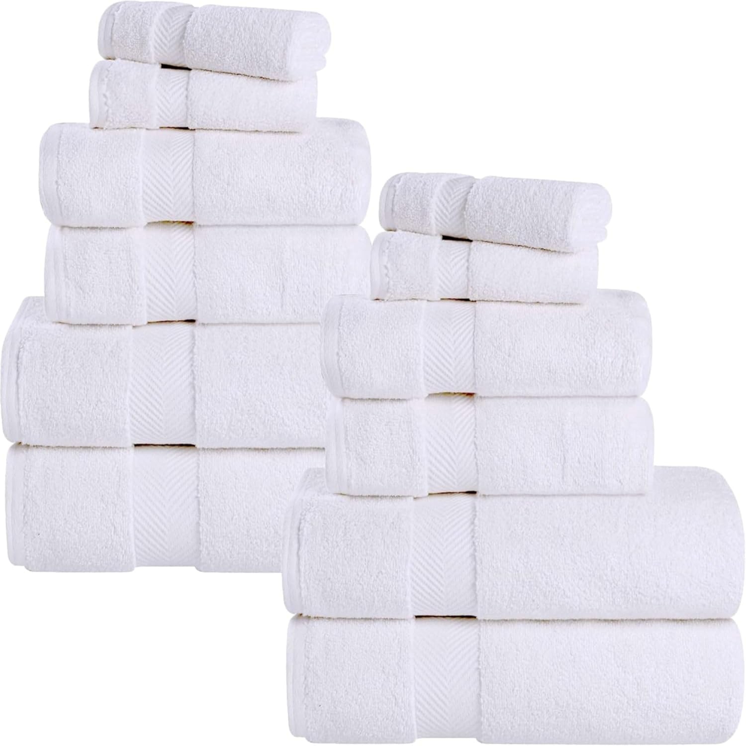 Superior Zero Twist Cotton 12 Piece Assorted Towel Set, White