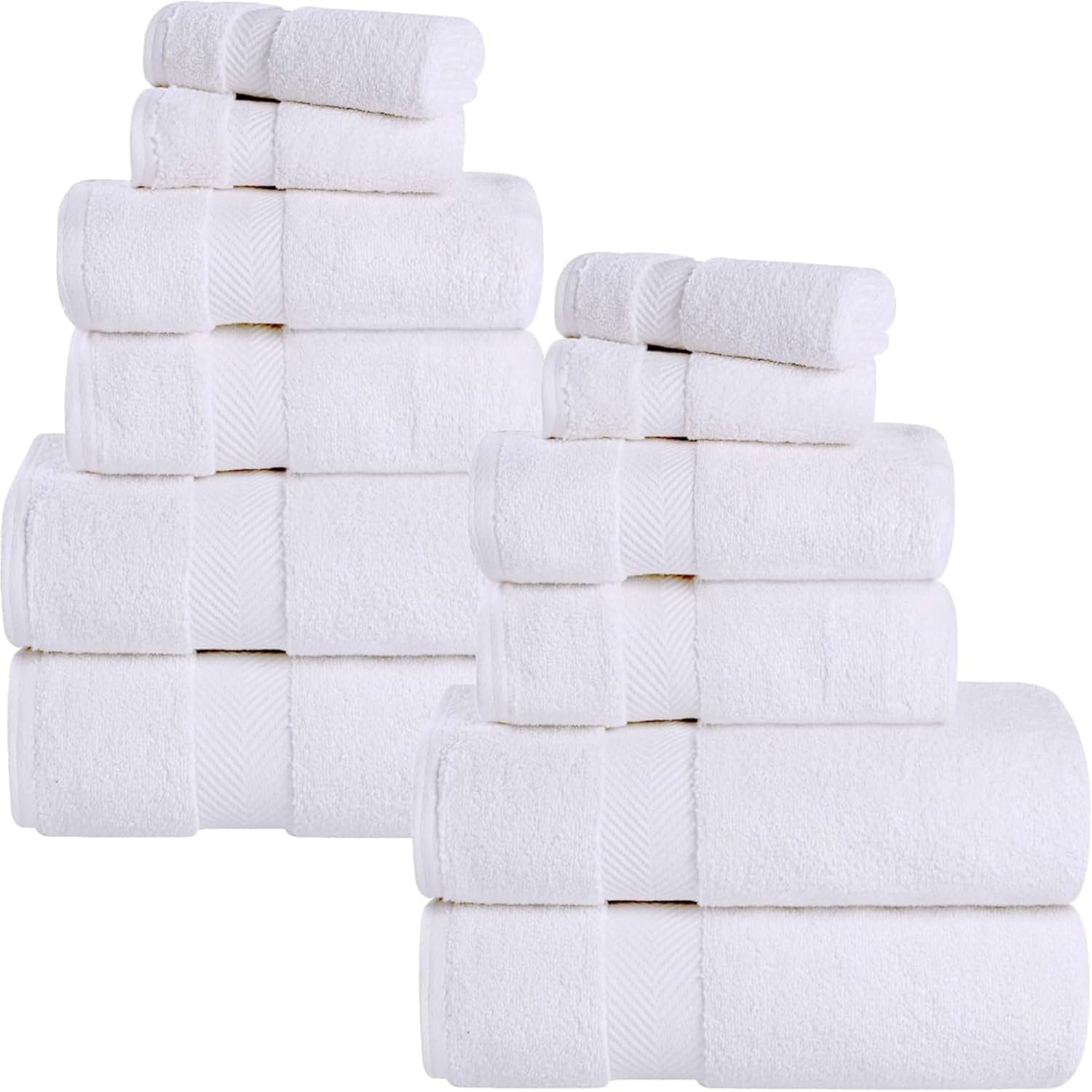 Superior Zero Twist Cotton 12 Piece Assorted Towel Set, White