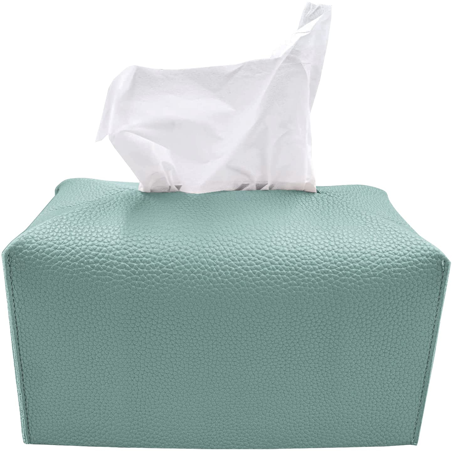 carrotez Tissue Box Cover, [Refined] Modern PU Leather Rectangular Tissue Box Holder - Decorative Holder/Organizer for Bathroom Vanity Countertop, Night Stands, Office Desk 9.5"X5"X5" - Mint