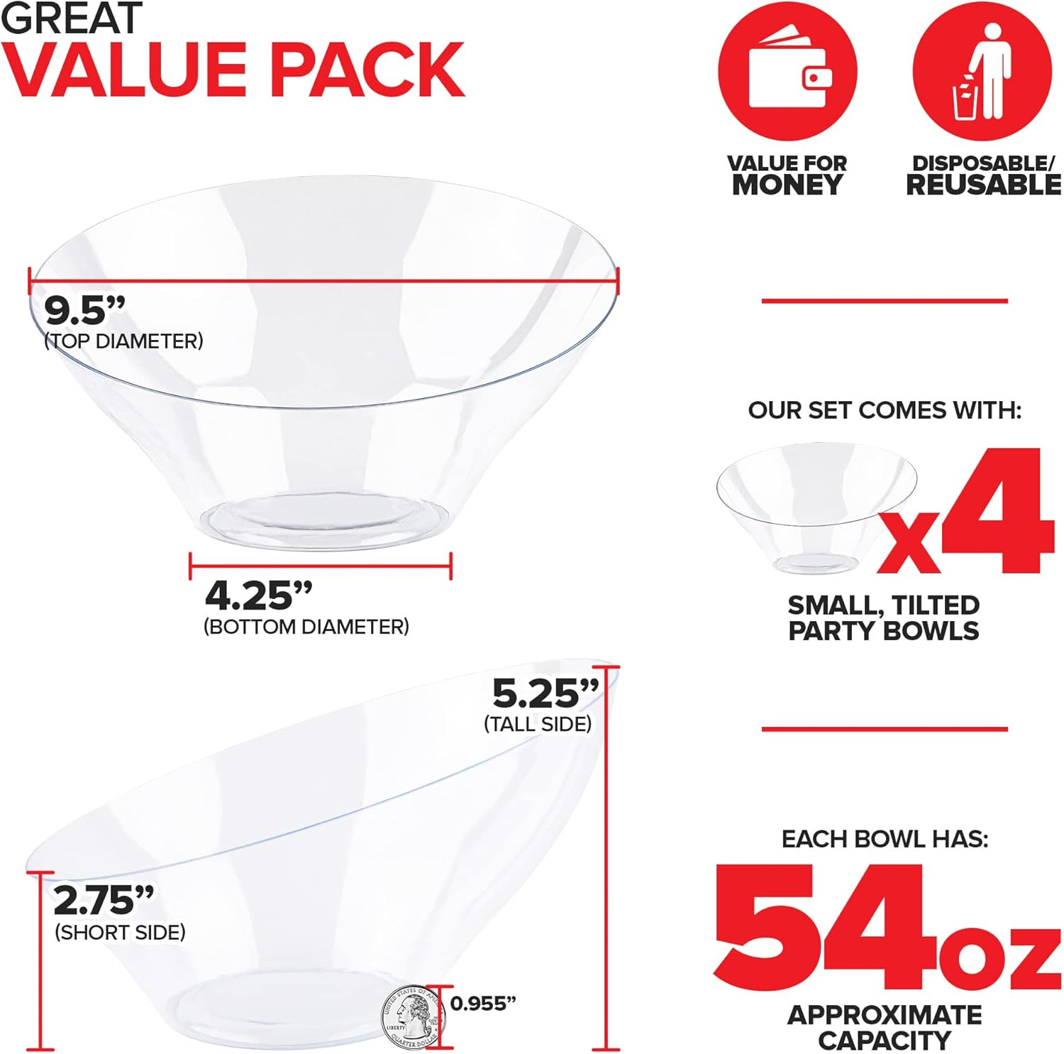 Large Clear Plastic Round Serving Bowls for Salad and Candy