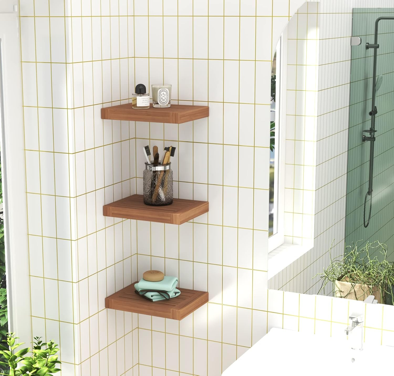 Aqua Teak Moa Teak Floating Shelf