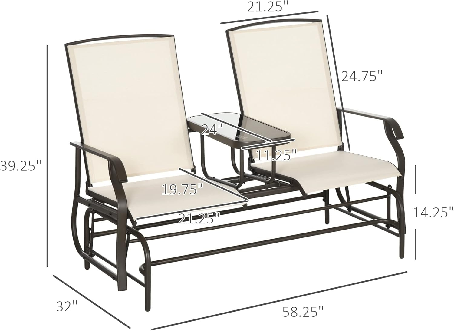 YYAo Outdoor Swing Rocker Glider Chair, Rocking Lounge Chair,Outdoor Glider Bench with Center Table,Patio Loveseat with Armrests, Beige