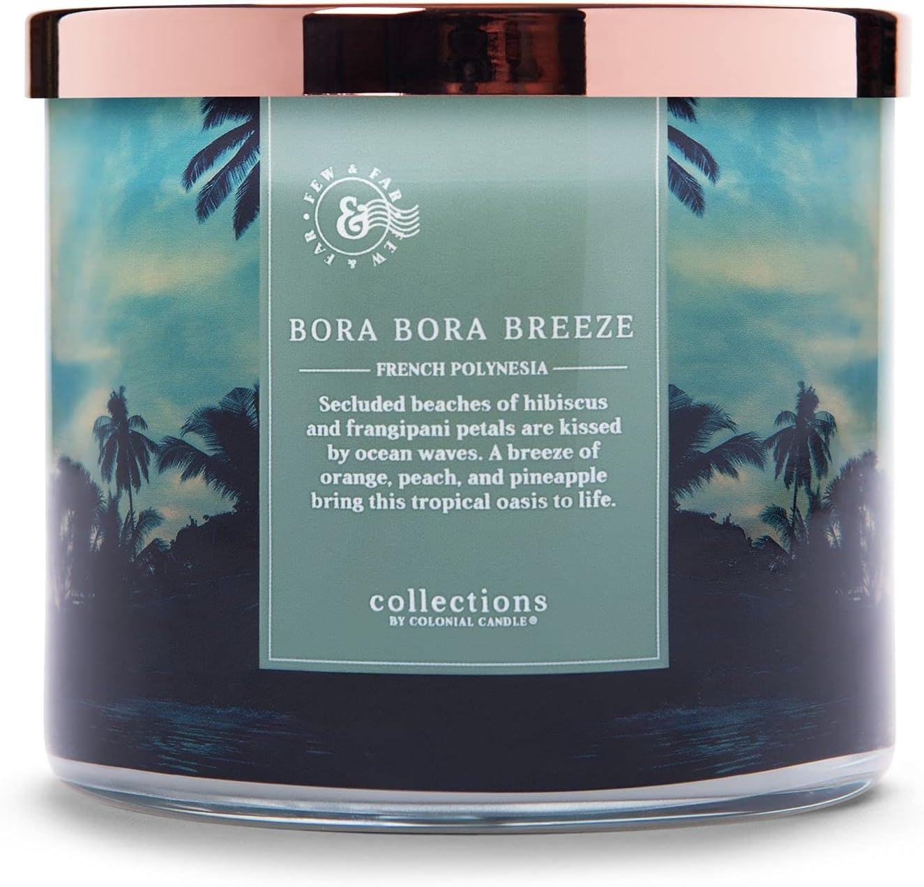 Colonial Candle Bora Bora Breeze Scented Jar Candle, Travel Collection, 3 Wick, Blue, 14.5 oz - Up to 60 Hours Burn