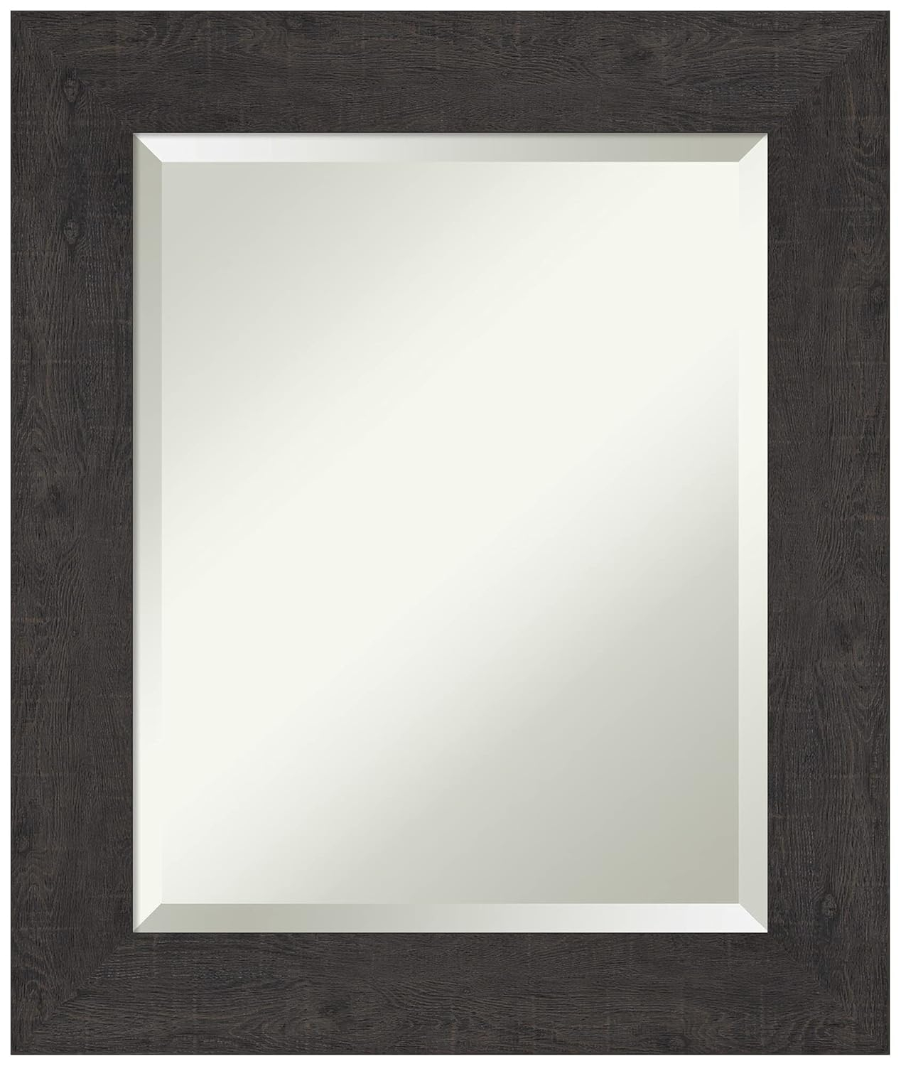 Amanti Art Beveled Bathroom Wall Mirror - Rustic Plank Espresso Frame Outer Size: 21 x 25 in