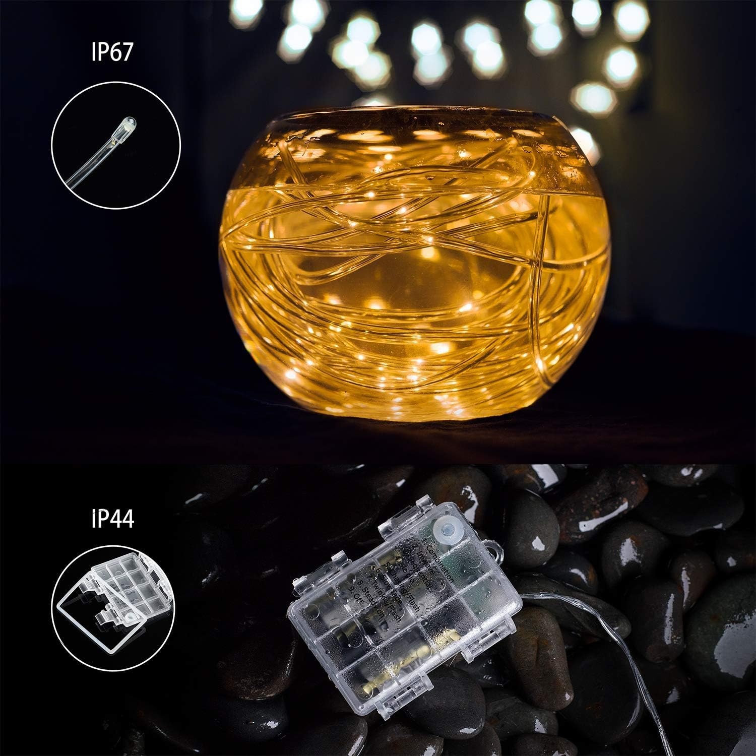 120 LED Rope Lights Battery Powered Light String 40ft 8 Patterns Fairy Lights with Remote Control Outdoor Decorative Lights, Christmas Decorations (Multi-color)