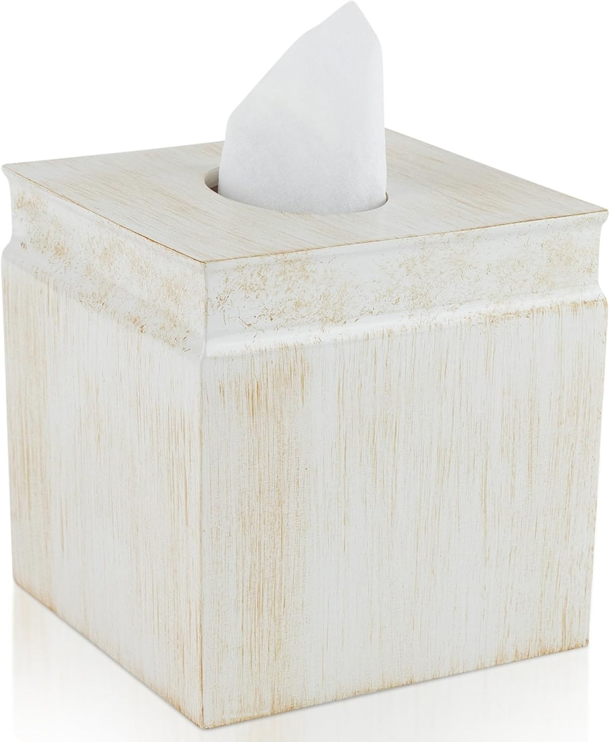 Creative Scents Rustic Luxe Tissue Box Cover Square – Beige Tissue Box Holder Square with Oval Opening for Easy Access - Tissue Holder with Modern Rustic Design Fits Any Farmhouse Bathroom Decor
