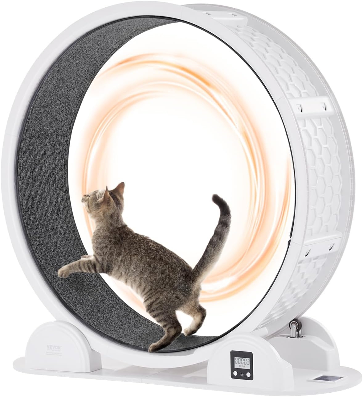 Large White and Gray ABS Cat Exercise Wheel with Pedometer