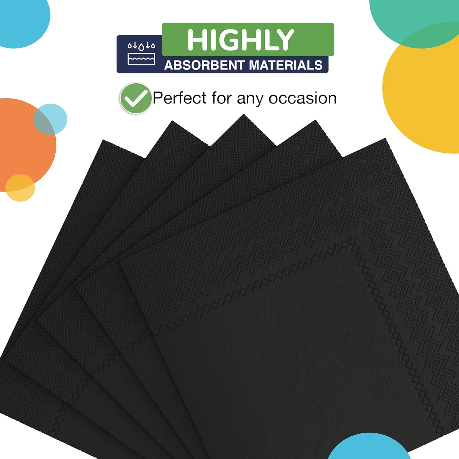 Black Party Napkins | Black Drink Napkins | Black Beverage Napkins - 5in. x 5in. Folded - 2 Ply - 50 Pieces/Pkg. (fdp95302)