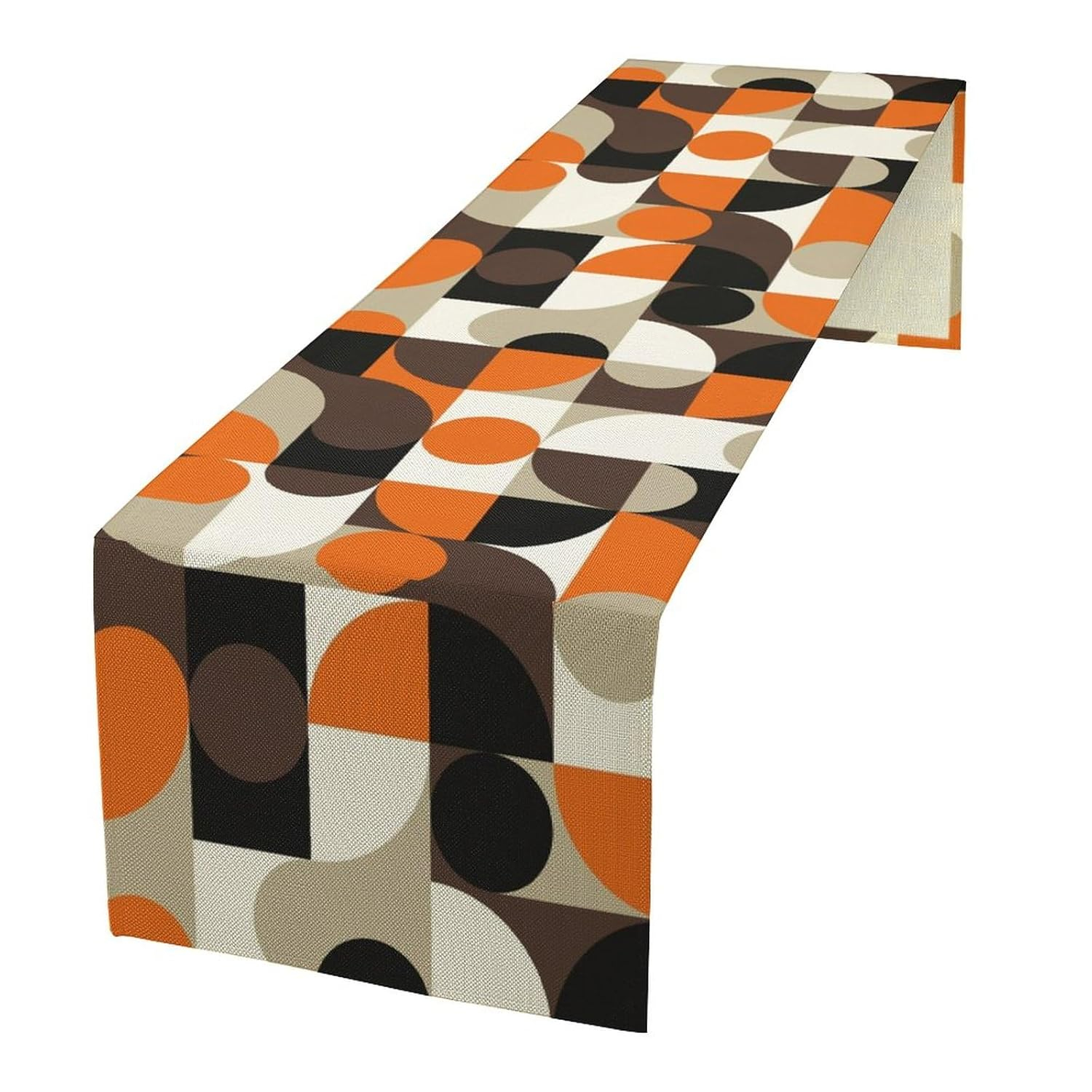 Mid Century Geometric Table Runner,Nordic Abstract Splicing Semicircle Linen Table Runners for Kitchen Family Dinner, Modern Tables Decor 13x36in