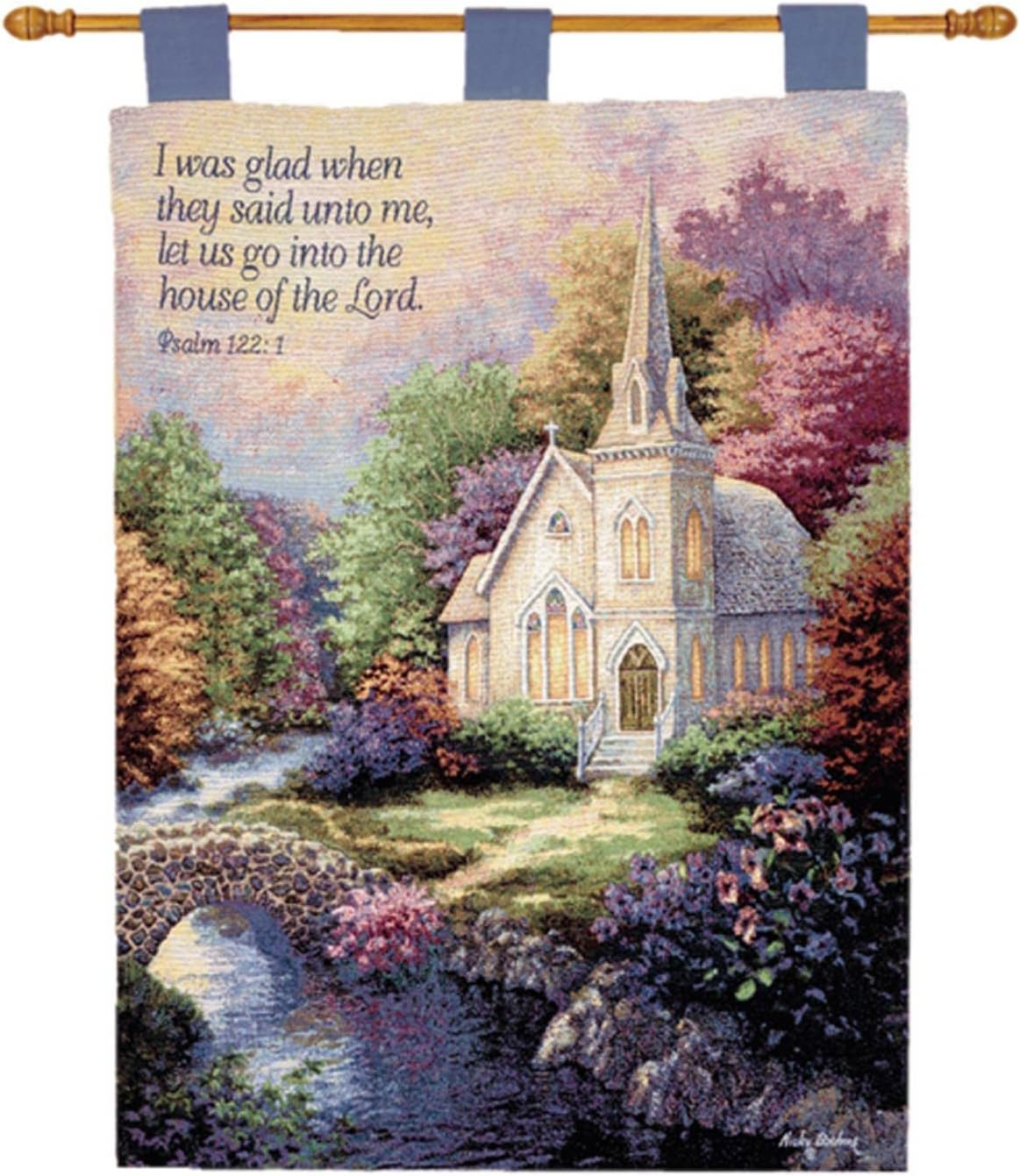 Inspirational Church in the Country Polyester Wall Hanging