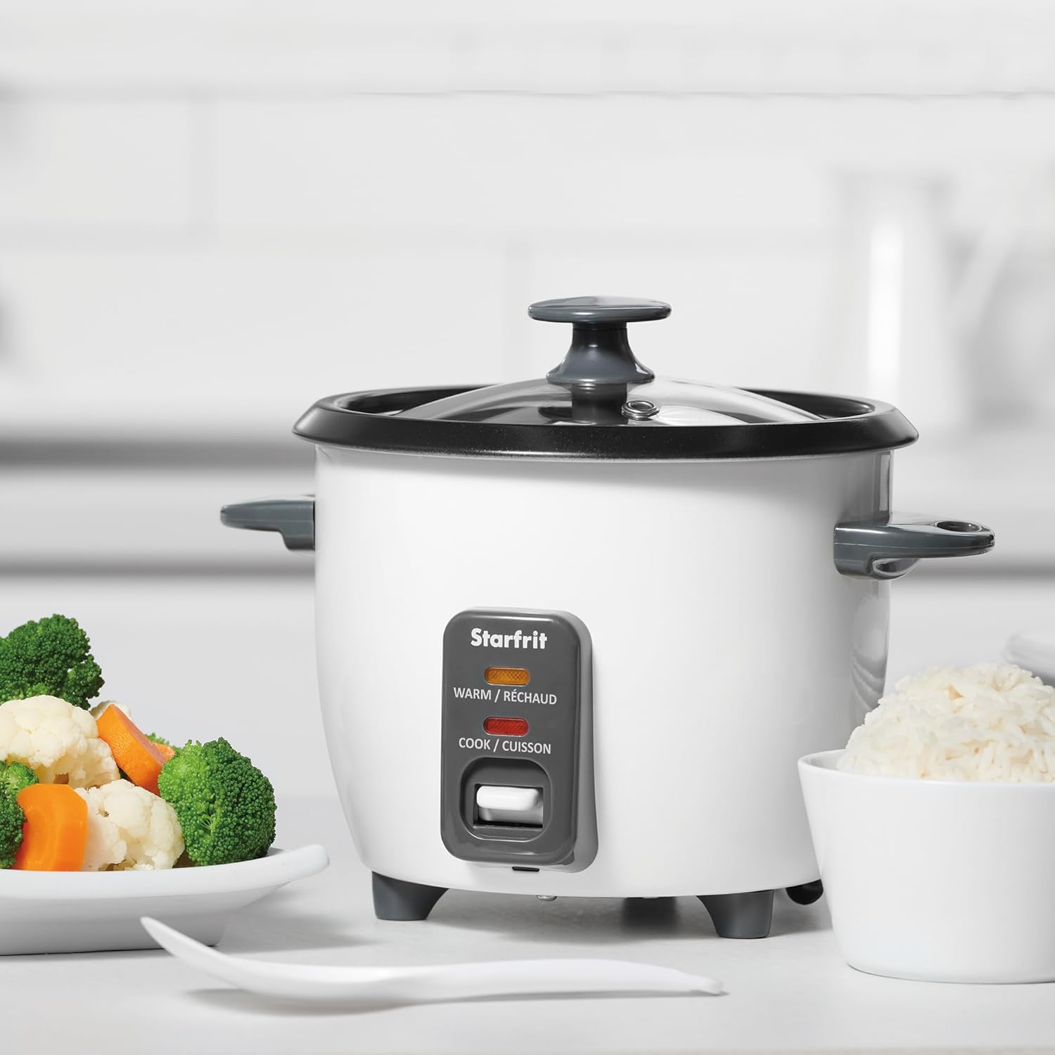 White Ceramic Non-stick Electric Rice Cooker with Steamer Basket