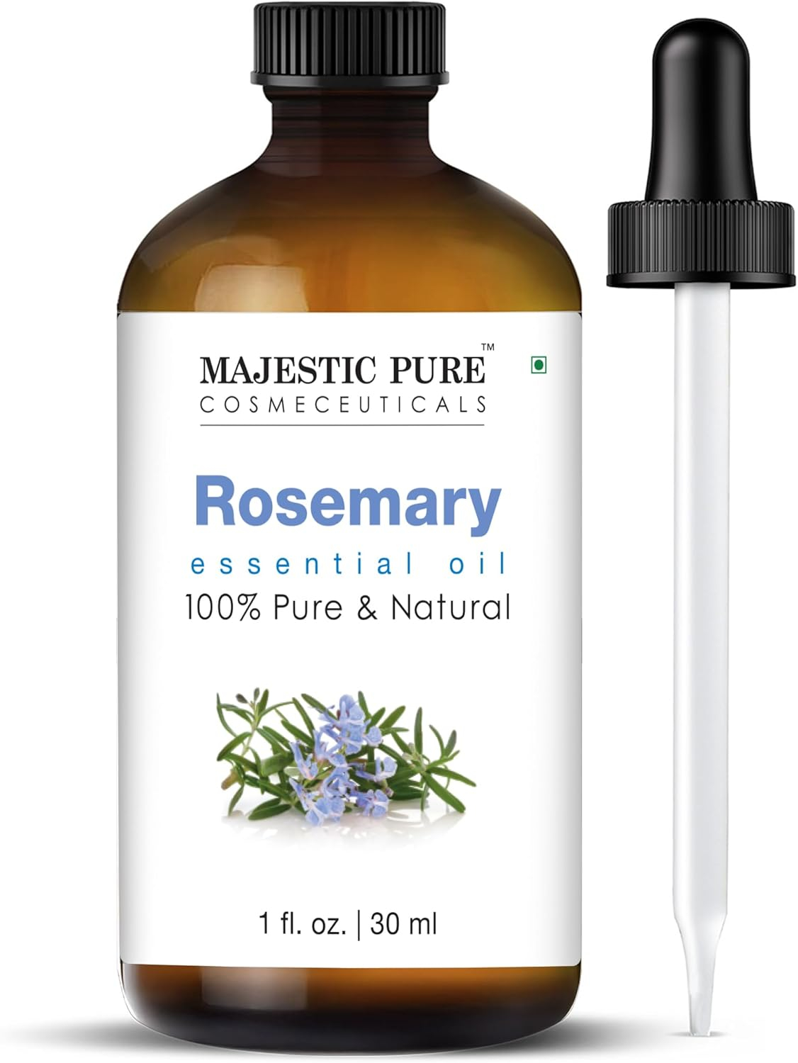 Majestic Pure Rosemary Essential Oil with Glass Dropper - 1 Fl Oz - 100% Pure and Natural Rosemary Oil - Premium Grade Essential Oils for Diffuser, Aromatherapy, Soap and Candle Making