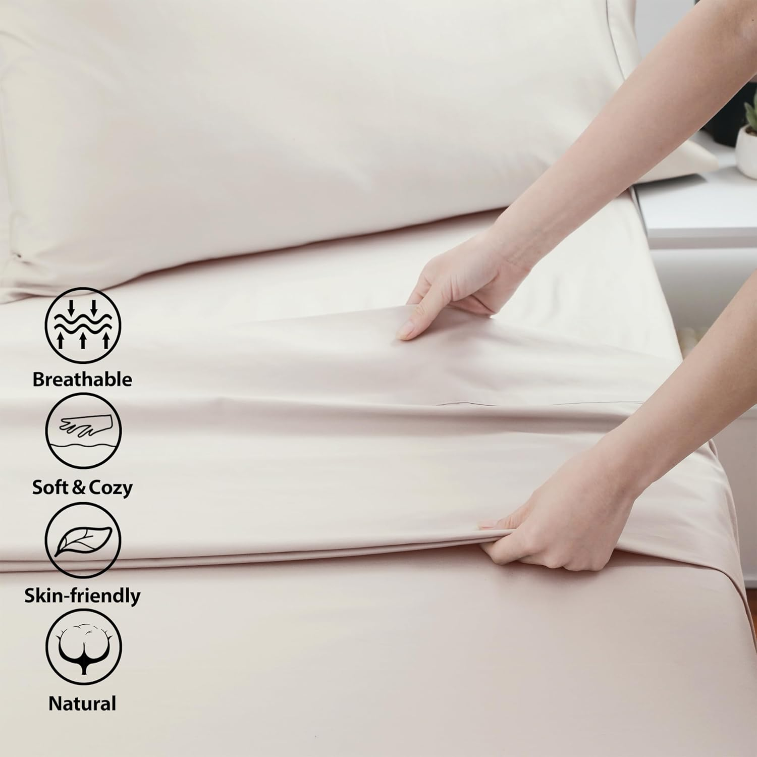 Cotton Twin Flat Sheet Only, 600 Thread Count 100% Egyptian Cotton Top Sheet 1Pcs, Cool & Breathable Flat Bed Sheets Wrinkle, Fade, Stain Resistant (Beige Twin)