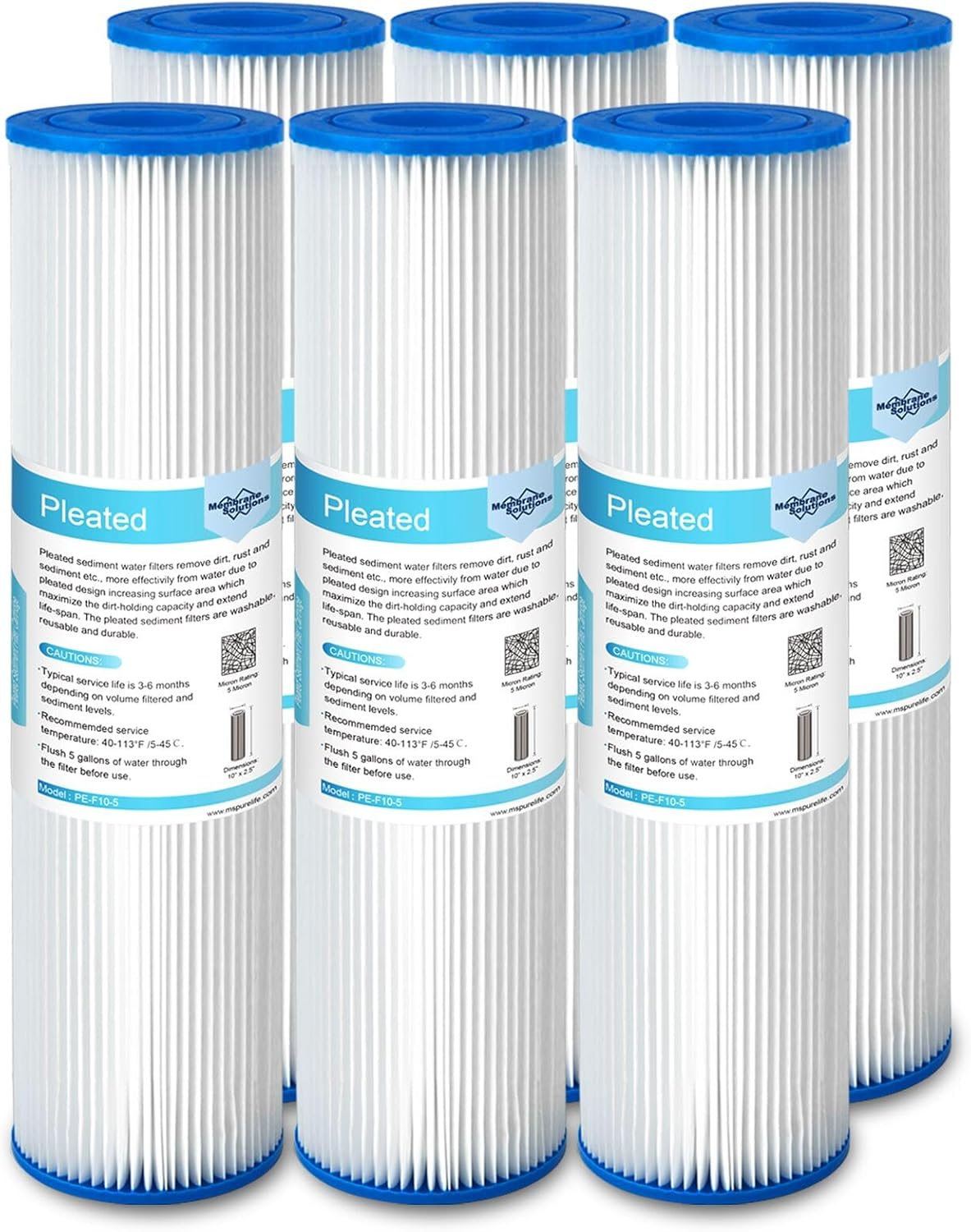 Membrane Solutions 20 Micron Sediment Water Filter Replacement PP Polypropylene Cartridge 10"x 2.5" for Whole House RO Water Filtration, 1 Pack