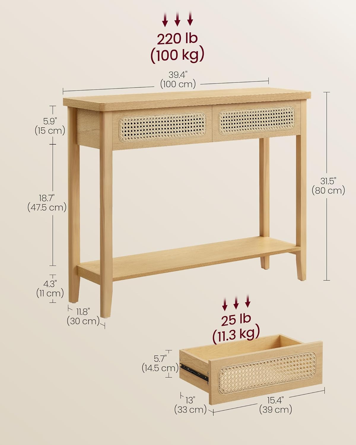 VASAGLE Console Table, Beige ULNT016Y57