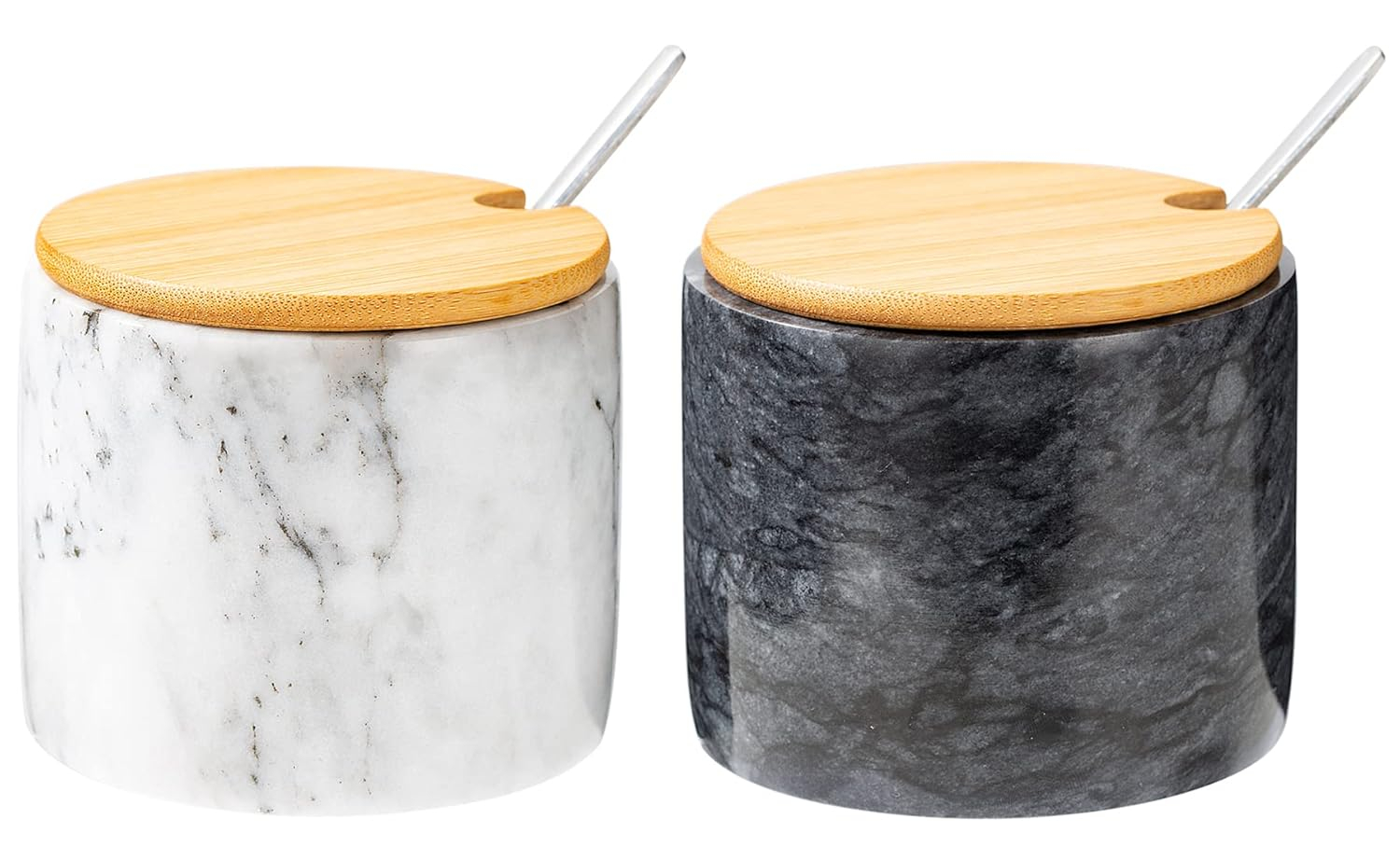 Marble Salt Cellar Set, 2 PCS 11oz Salt and Pepper bowls, Handcrafted from Natural Marble Gift for Mothers Day(White & Black Set)