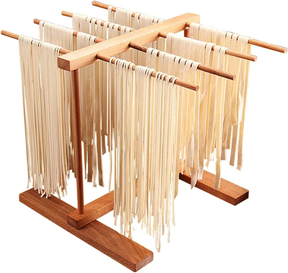 Gekufa Pasta Drying Rack – 8 Arms Collapsible Beechwood Noodle Dryer for Spaghetti, Fettuccine, Linguine – Compact Foldable Design for Easy Storage
