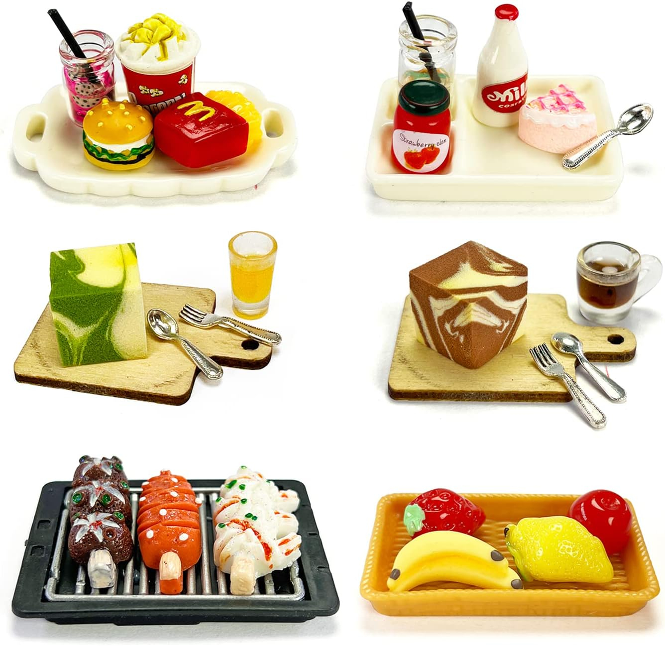 200 Piece Dollhouse Miniature Food Pretend Fast Food Toy Set Burger Fries Milk Cake Egg Bread Pizza Coffee etc Doll Food Kitchen Accessories Toys Kids Party Accessories Restaurant