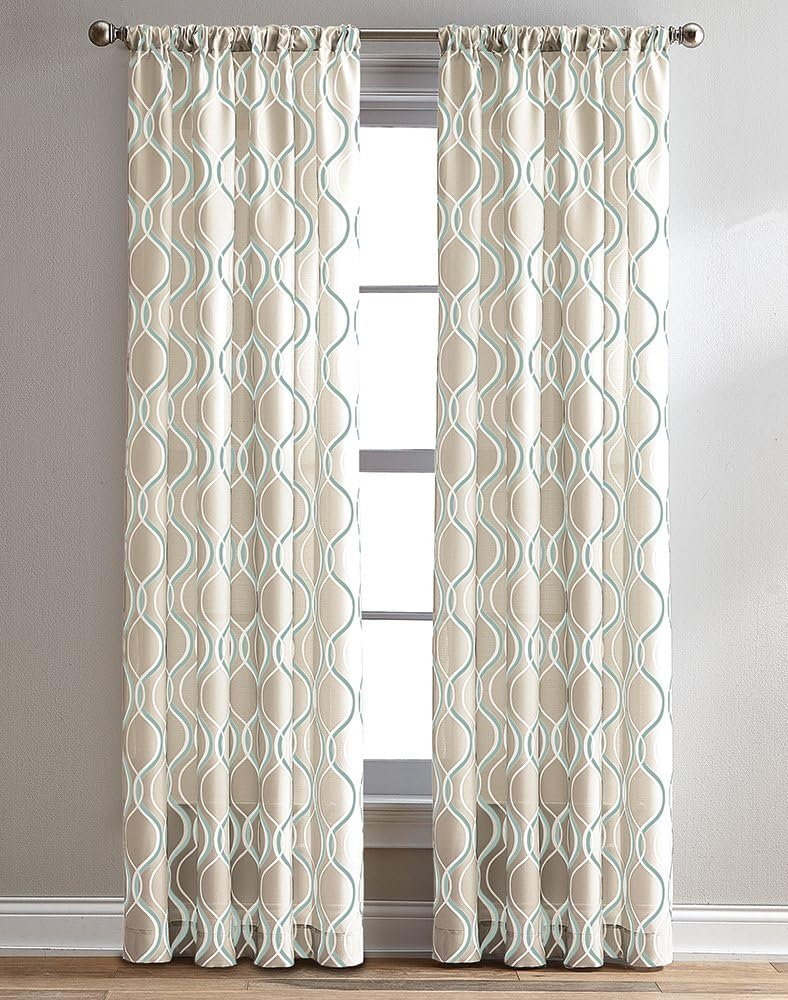 CHF Morocco Poletop Curtain, Geometric 50"x 84", Aqua, Adult