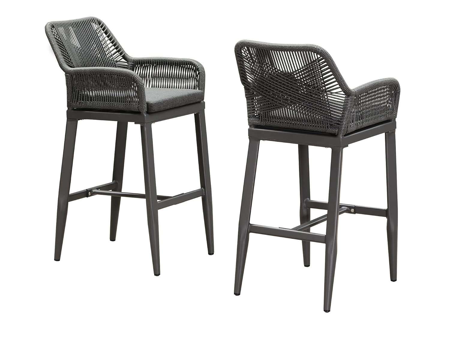 PURPLE LEAF Outdoor Wicker 29" Bar Stools Set of 2, Boho Patio Bar Height Chair with Cushion and Back for Outdoor and Indoor, Garden, Patio, Smoke Grey