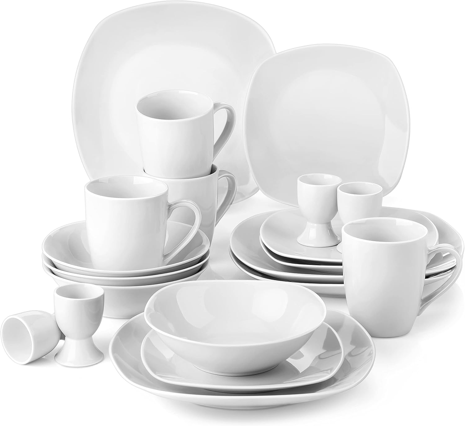 MALACASA Plates and Bowls Set, 12 Pieces Porcelain Dinnerware Sets, Gray White Dishes Set for 4, Chip and Scratch Resistant Square Dishware Sets, Series ELISA