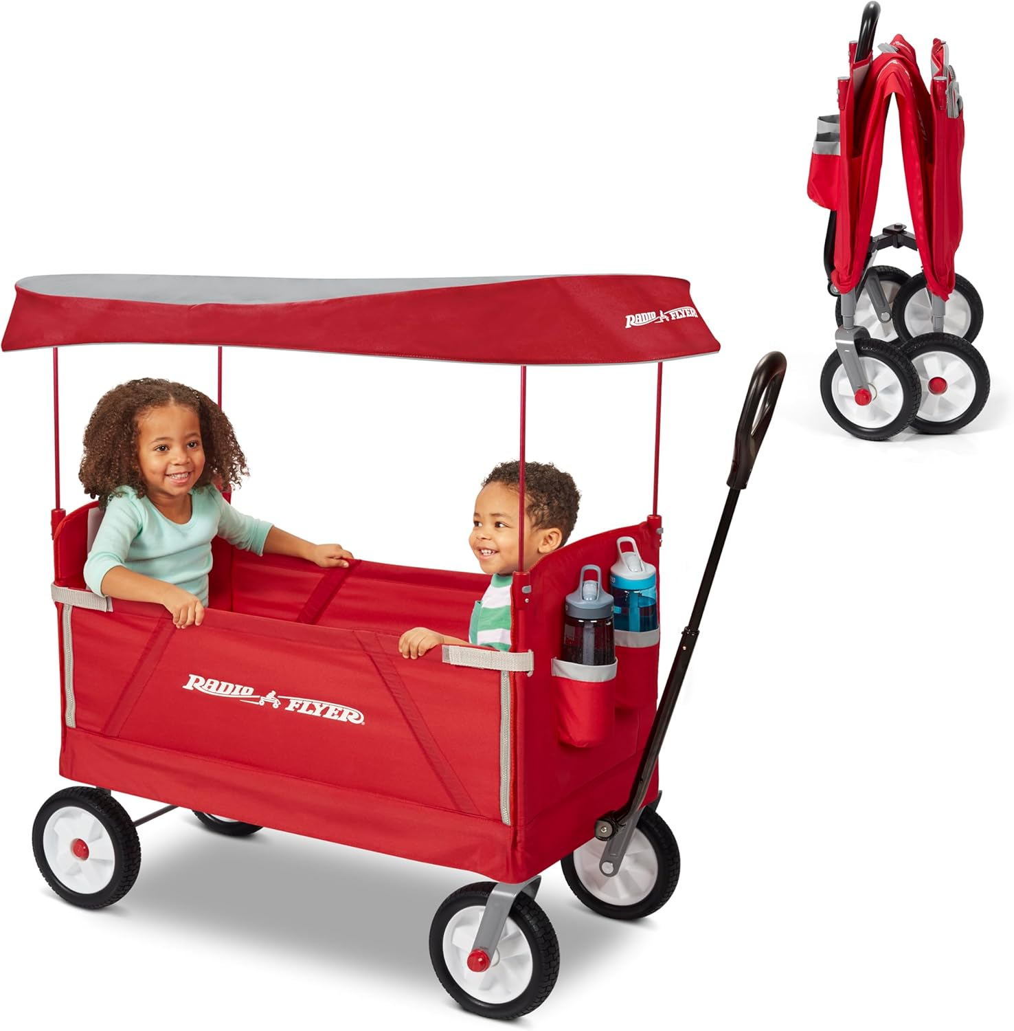 Radio Flyer, 3-in-1 off-Road EZ Folding Kids Wagon with Canopy, Puncture Proof Tires, Red