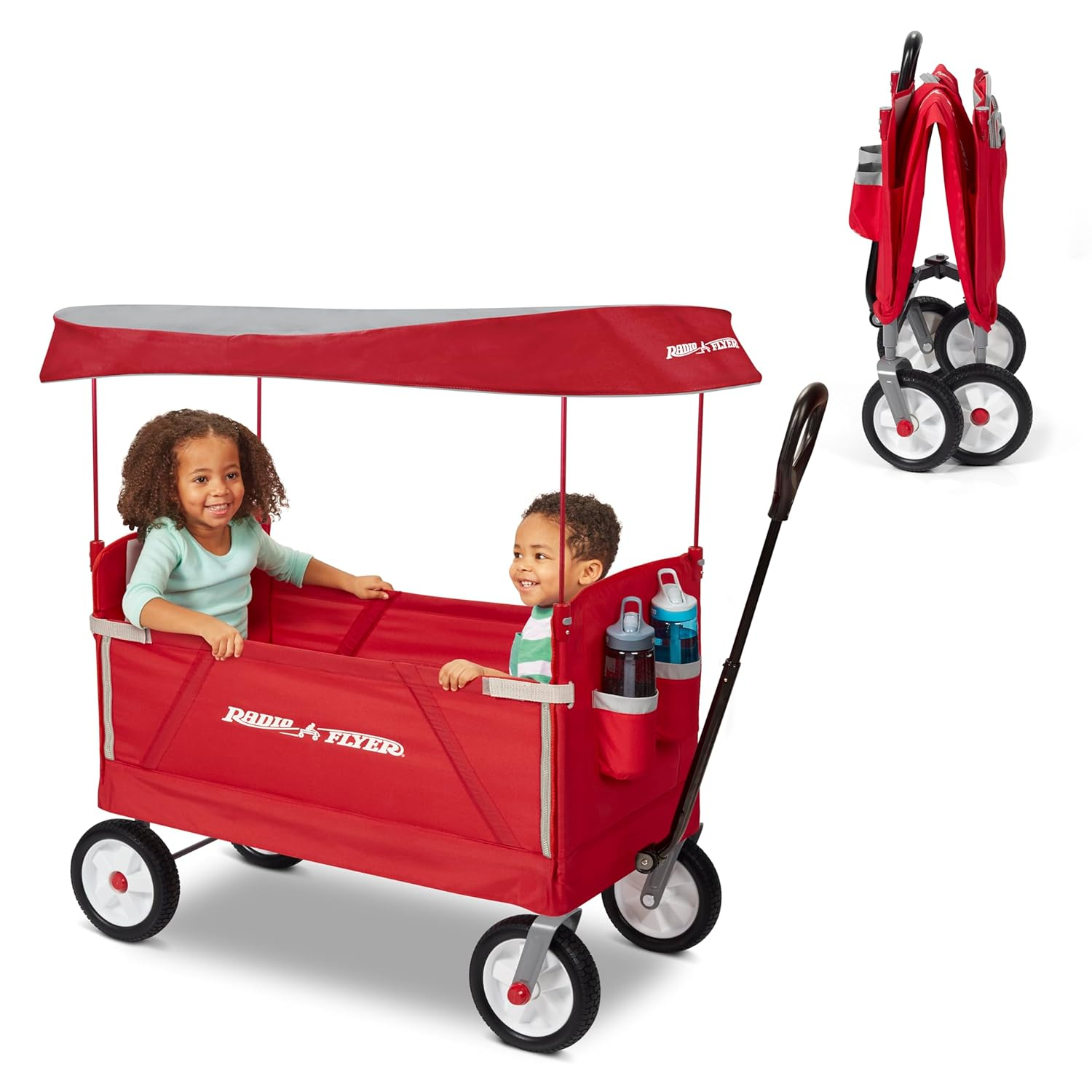 Radio Flyer, 3-in-1 off-Road EZ Folding Kids Wagon with Canopy, Puncture Proof Tires, Red