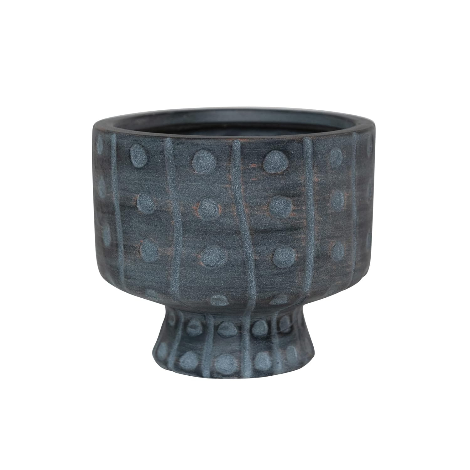 Creative Co-Op Stoneware Footed Embossed Dots and Designs, Matte Black Pots and Planters, 7" L x 7" W x 6" H
