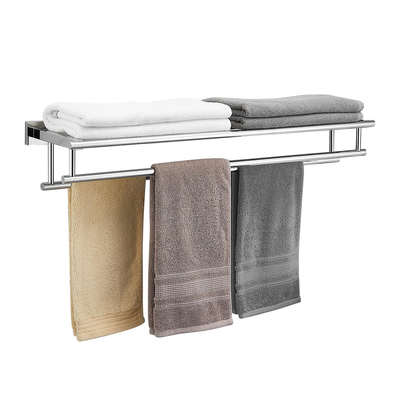 Bathroom Towel Rack with Double Towel Bar 32 Inch Bathroom Hotel Shower Shelf SUS304 Stainless Steel Modern Wall Mounted Holder Polished Chrome